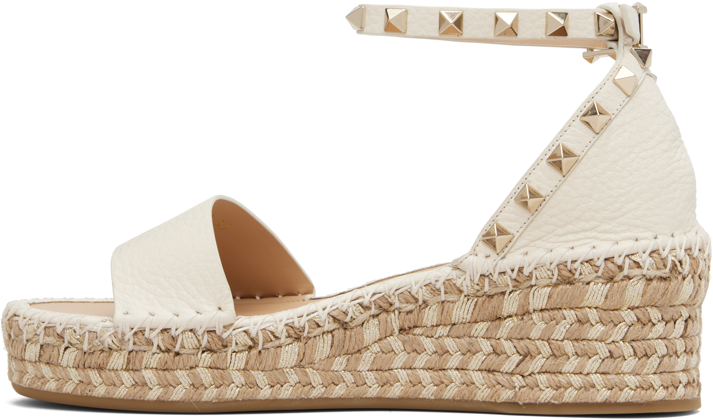 Valentino 55mm Rockstud Metallic Leather Wedge Espadrille Sandals In Neutral