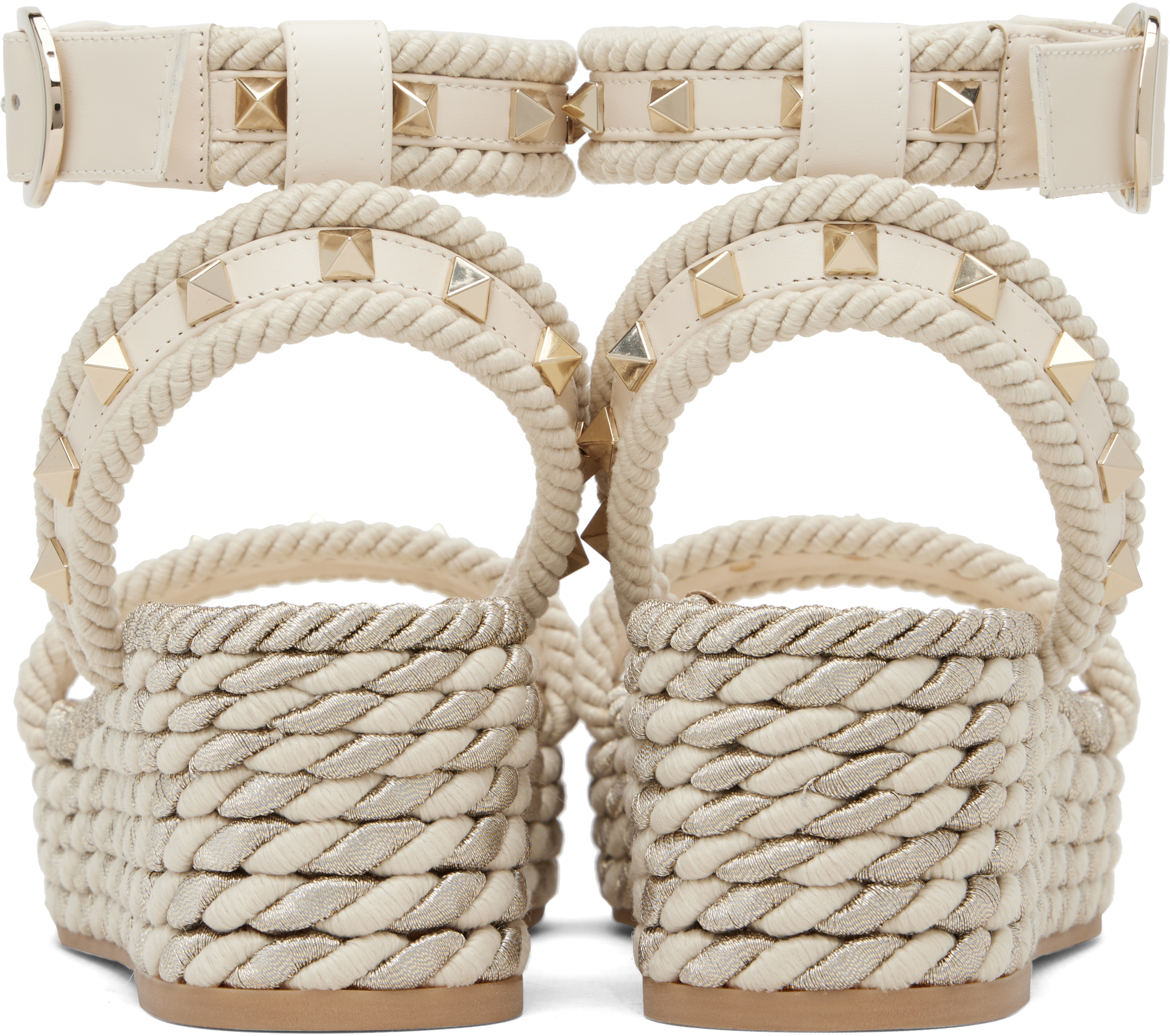 Valentino Off-white Rockstud Flatform Sandals In Neutral