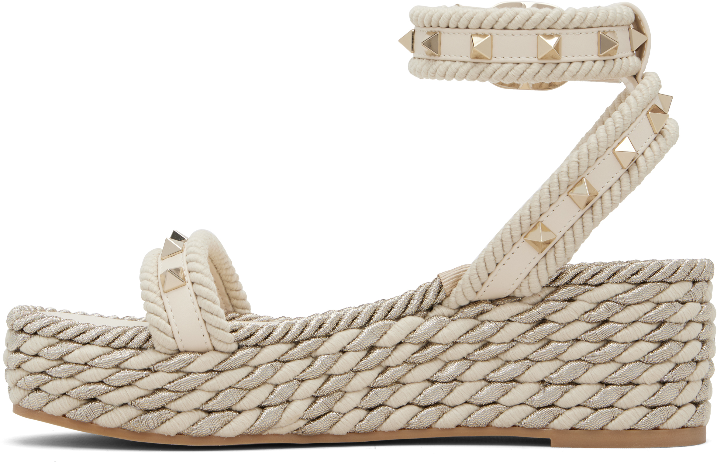 Valentino Off-white Rockstud Flatform Sandals In Neutral