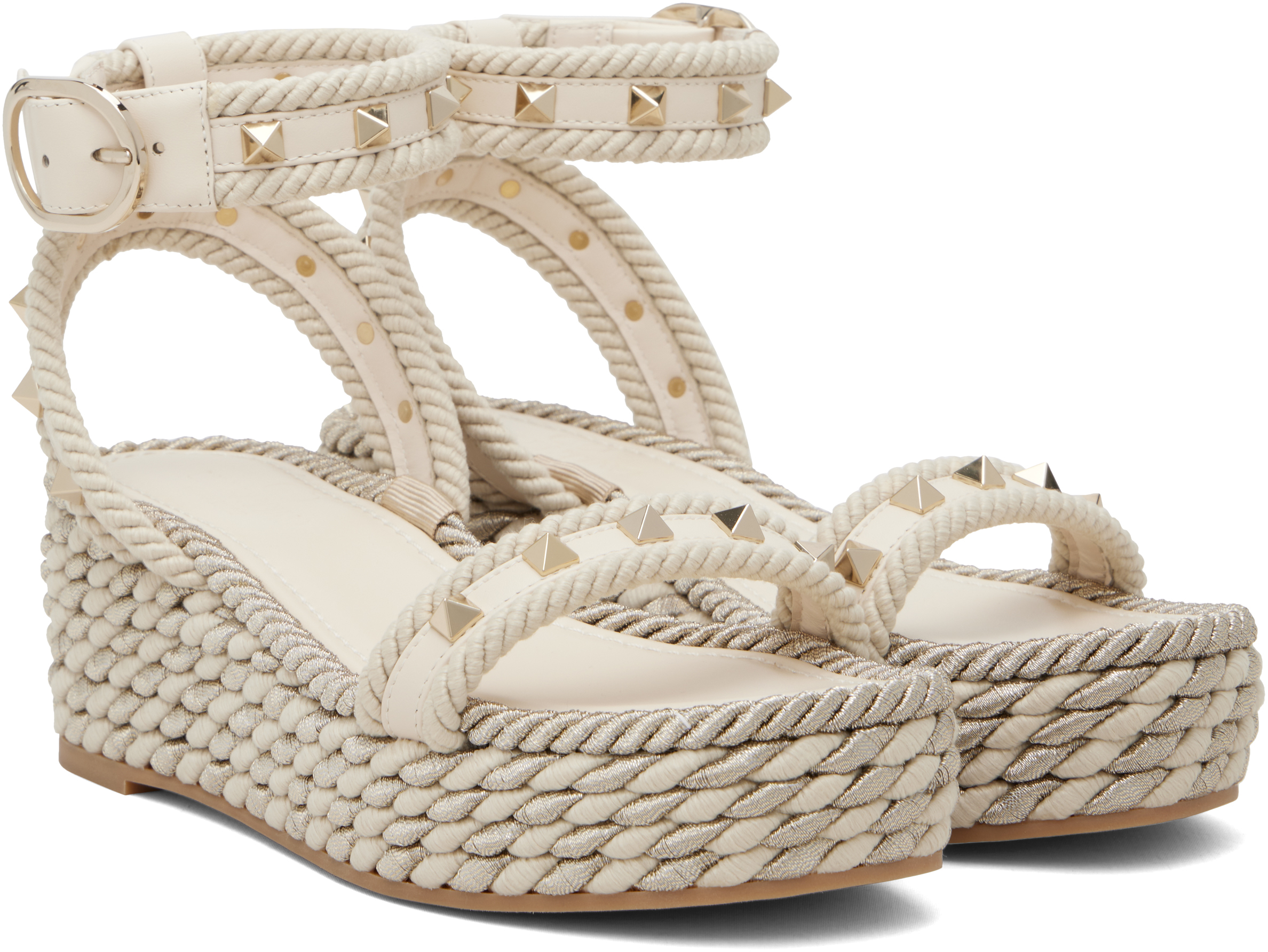 Valentino Off-white Rockstud Flatform Sandals In Neutral