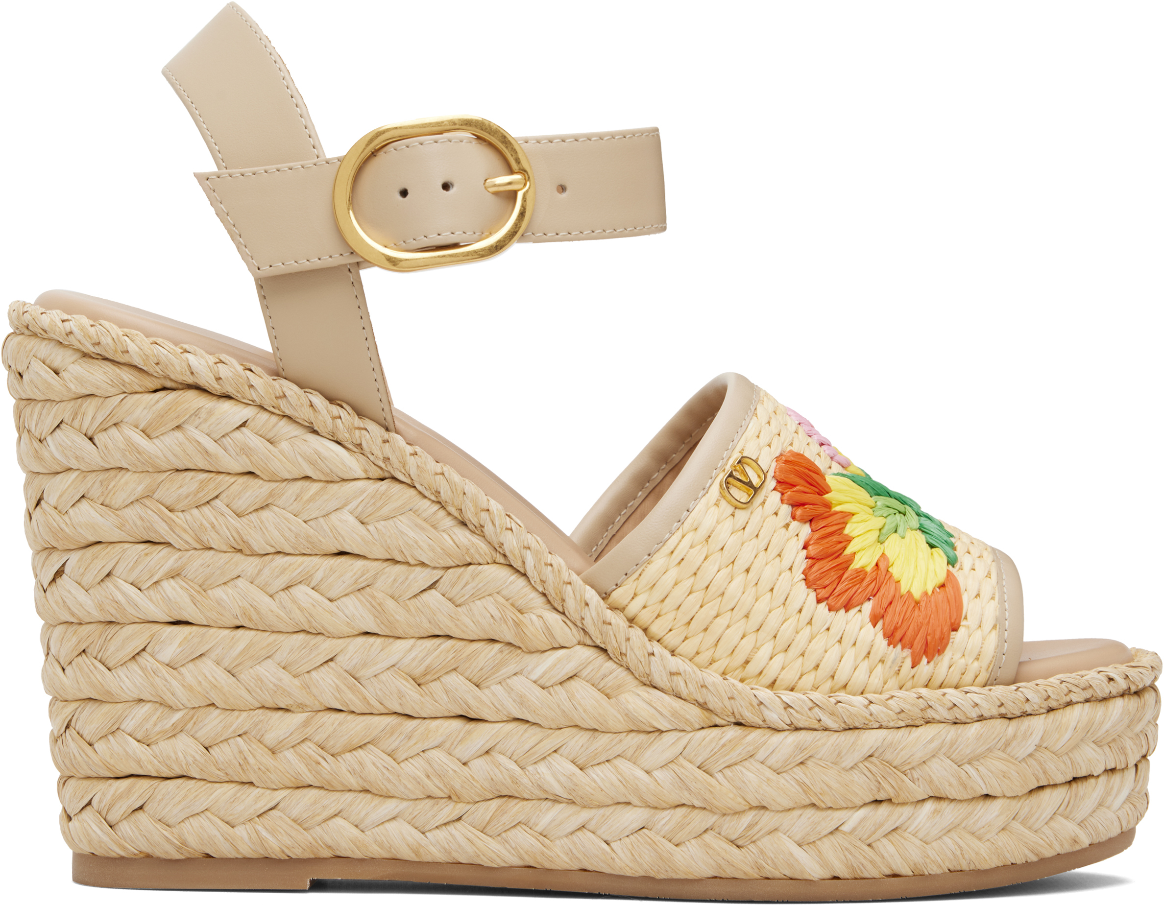 Valentino Bribri Raffia Flower Wedge Espadrille Sandals In Neutral