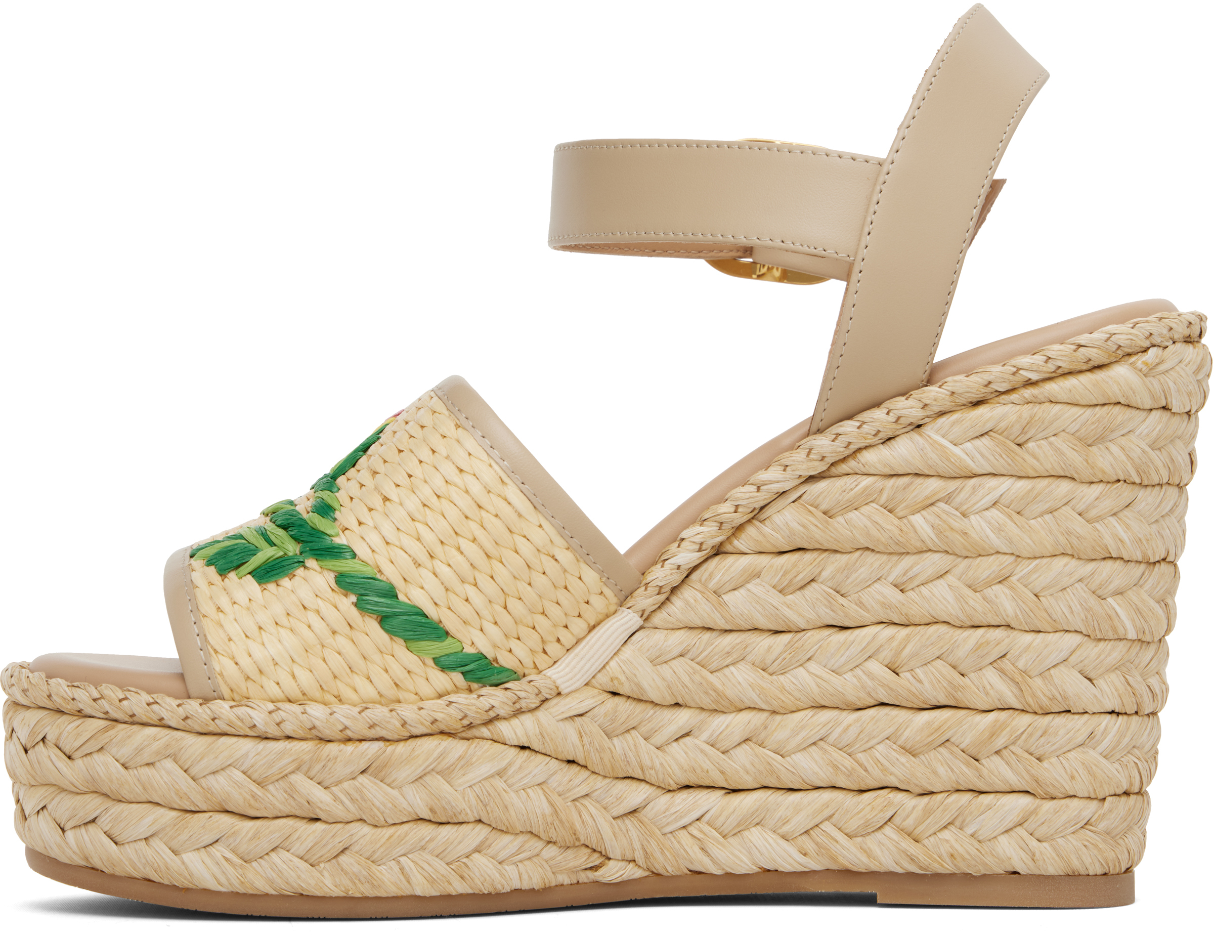 Valentino Bribri Raffia Flower Wedge Espadrille Sandals In Neutral