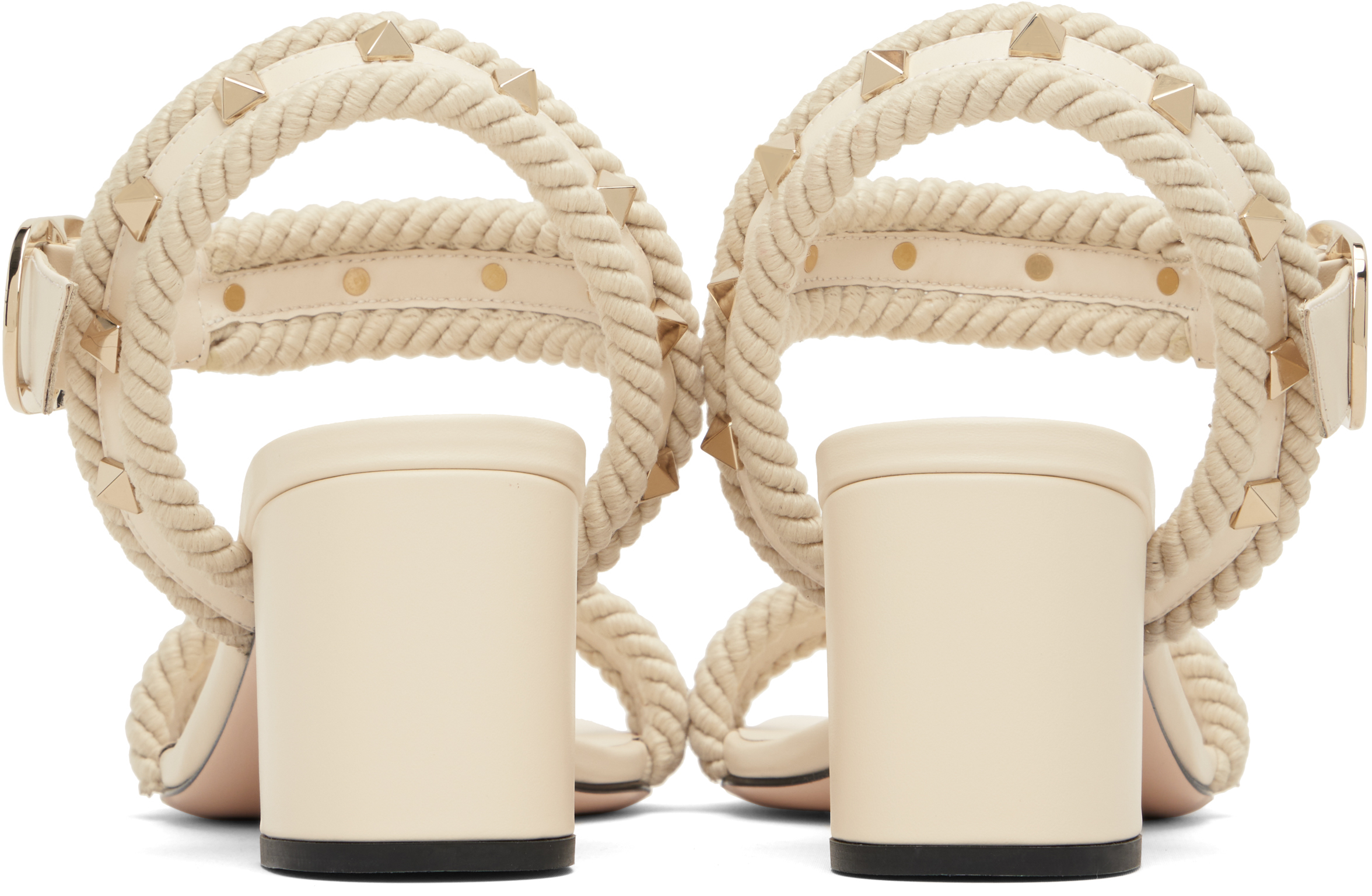 Valentino Off-white Rockstud Leather Rope Detail Heeled Sandals In Neutral