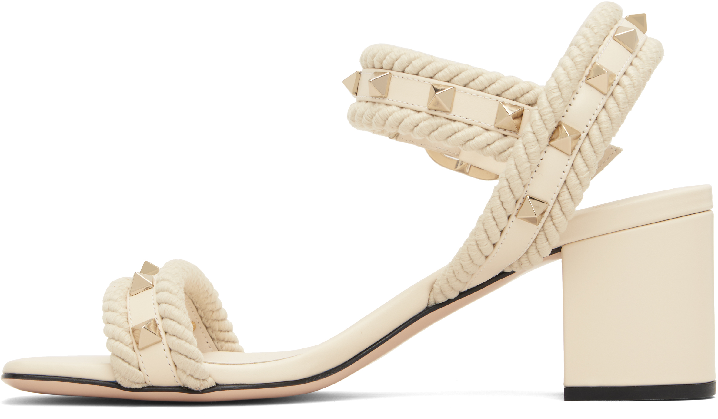 Valentino Off-white Rockstud Leather Rope Detail Heeled Sandals In Neutral