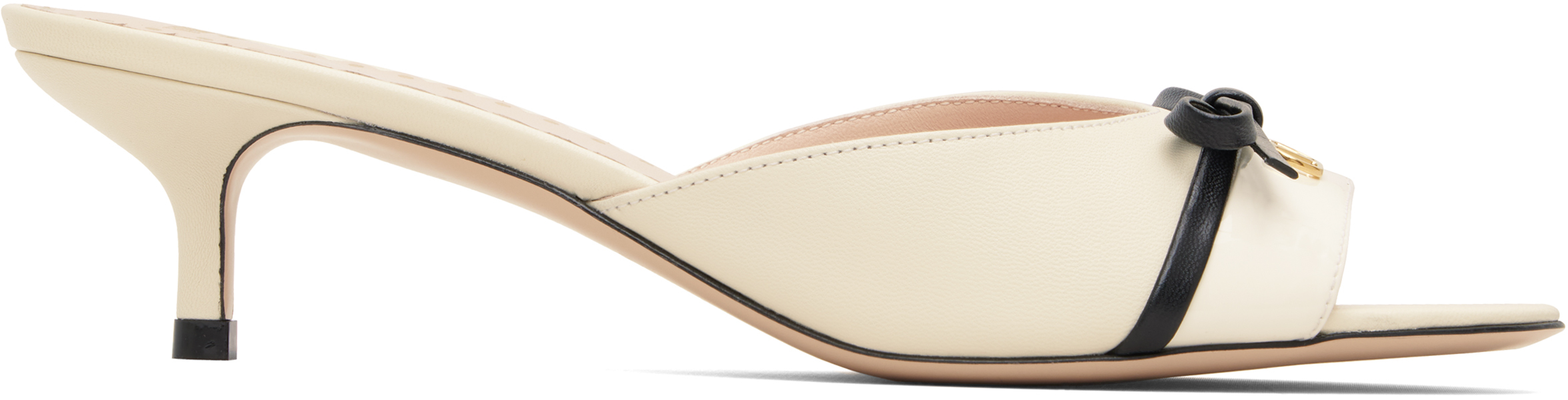 Valentino White Leather Bow Heeled Sandals In Neutral