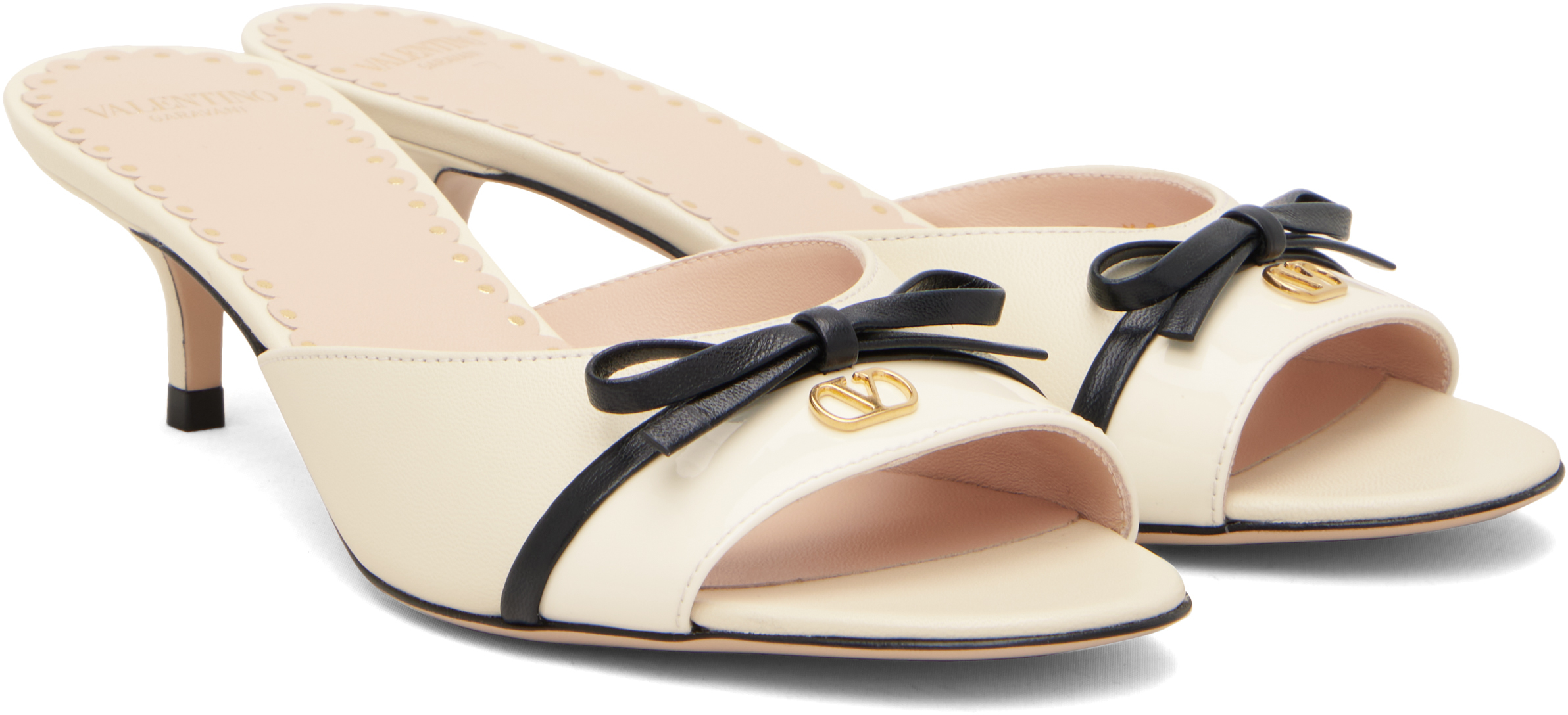 Valentino White Leather Bow Heeled Sandals In Neutral