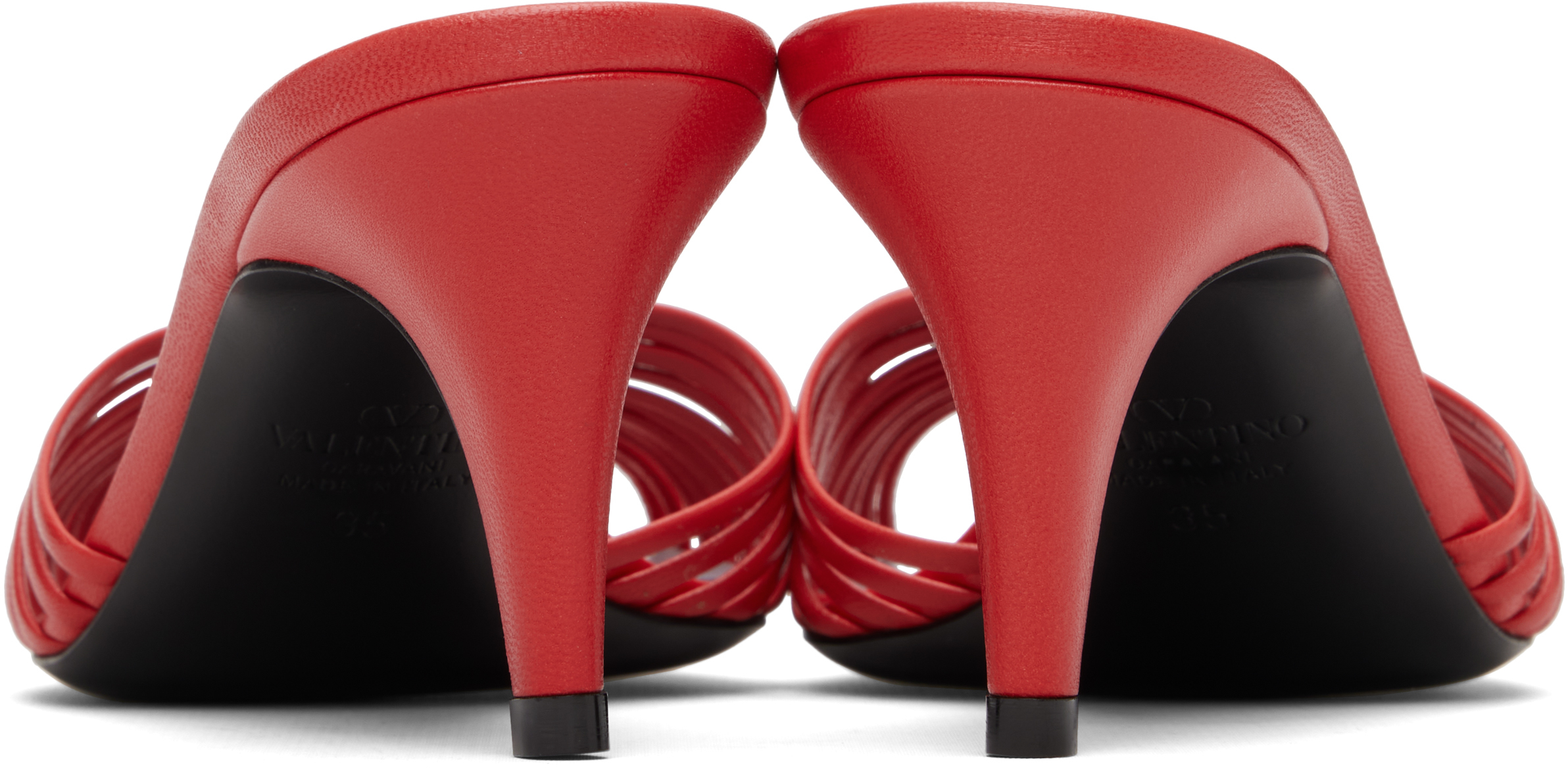 Valentino Red Leather Woven Heart Heeled Sandals In Red