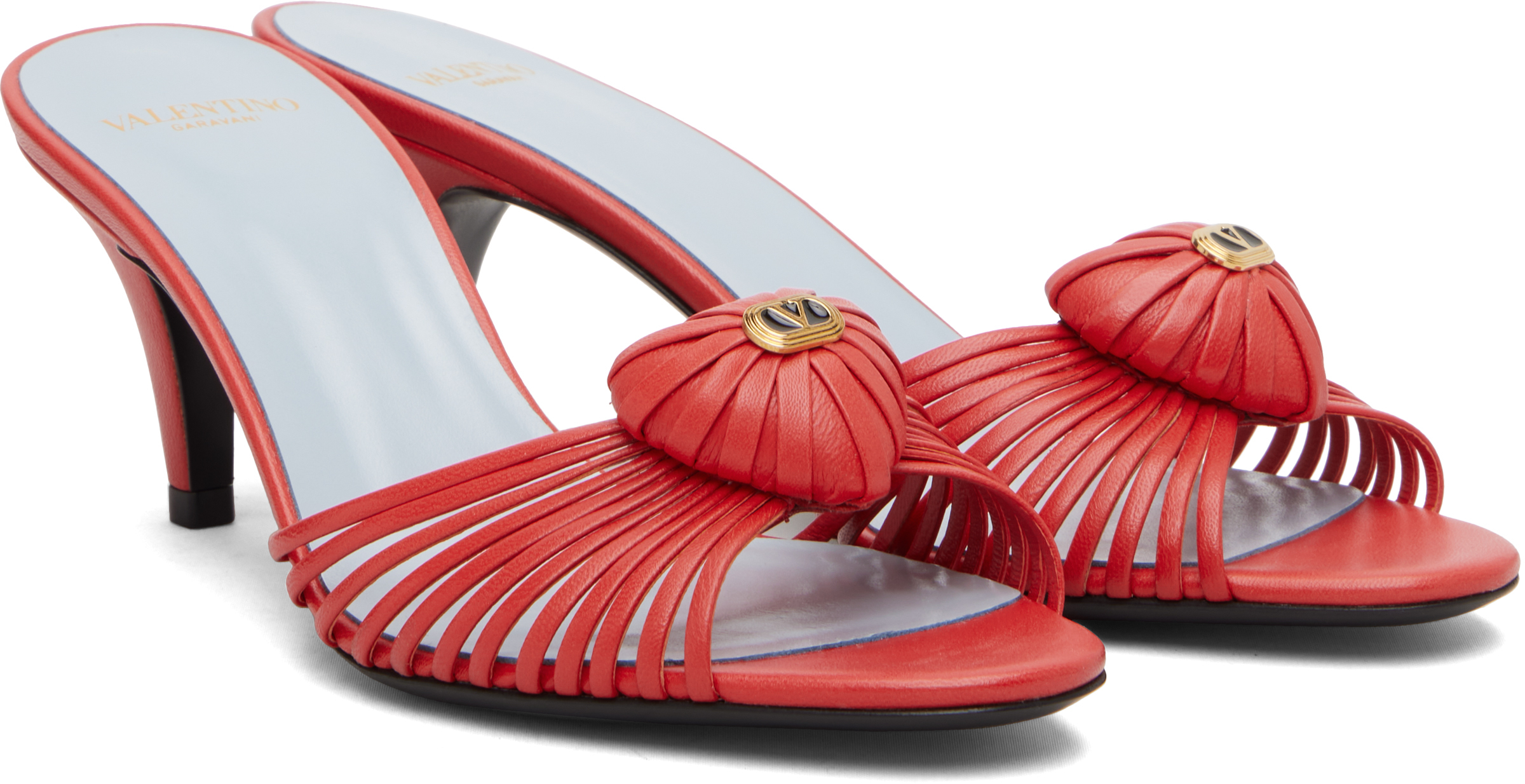 Valentino Red Leather Woven Heart Heeled Sandals In Red