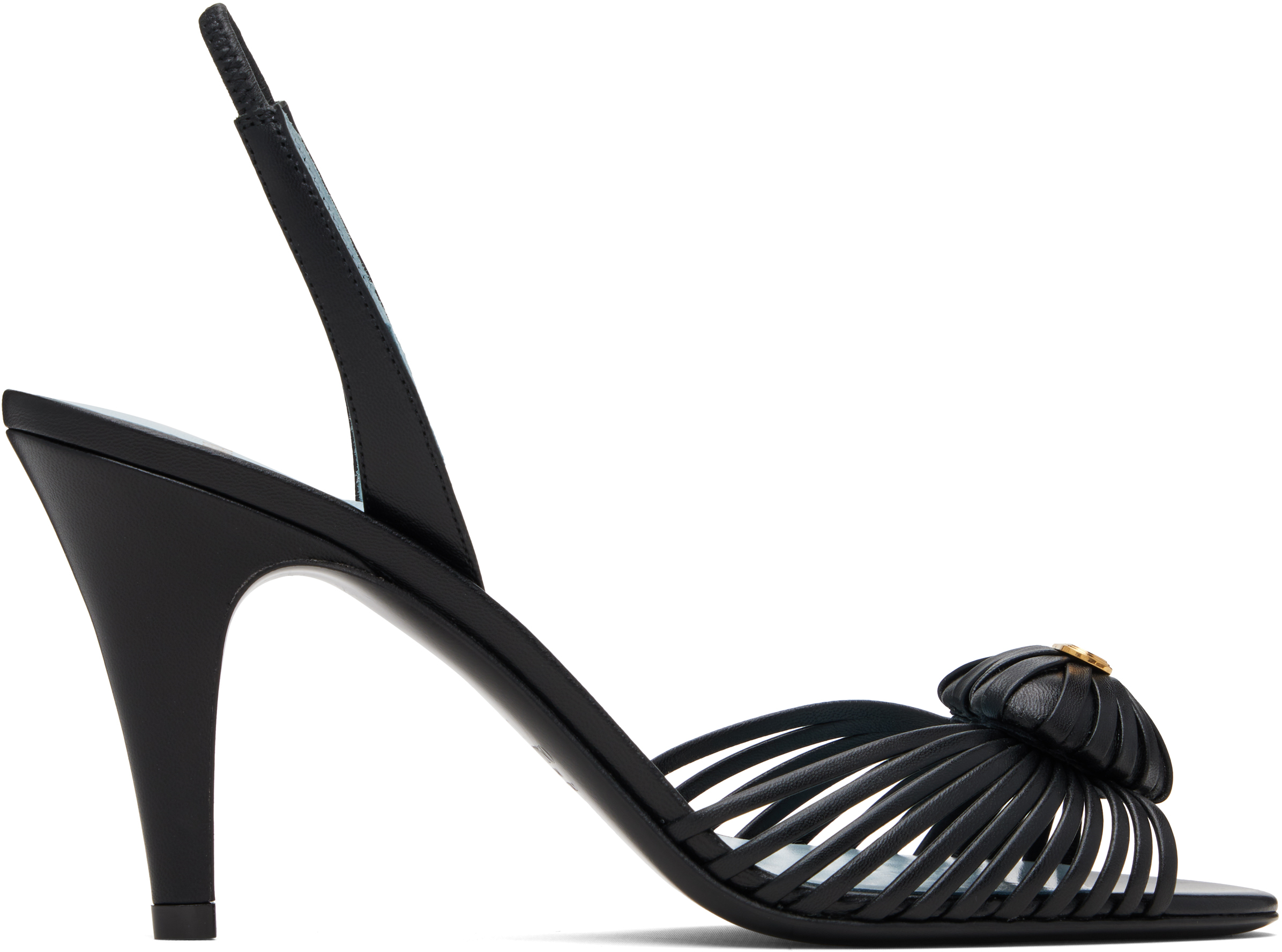 Valentino Black Slingback Leather Woven Heart Heeled Sandals In Black