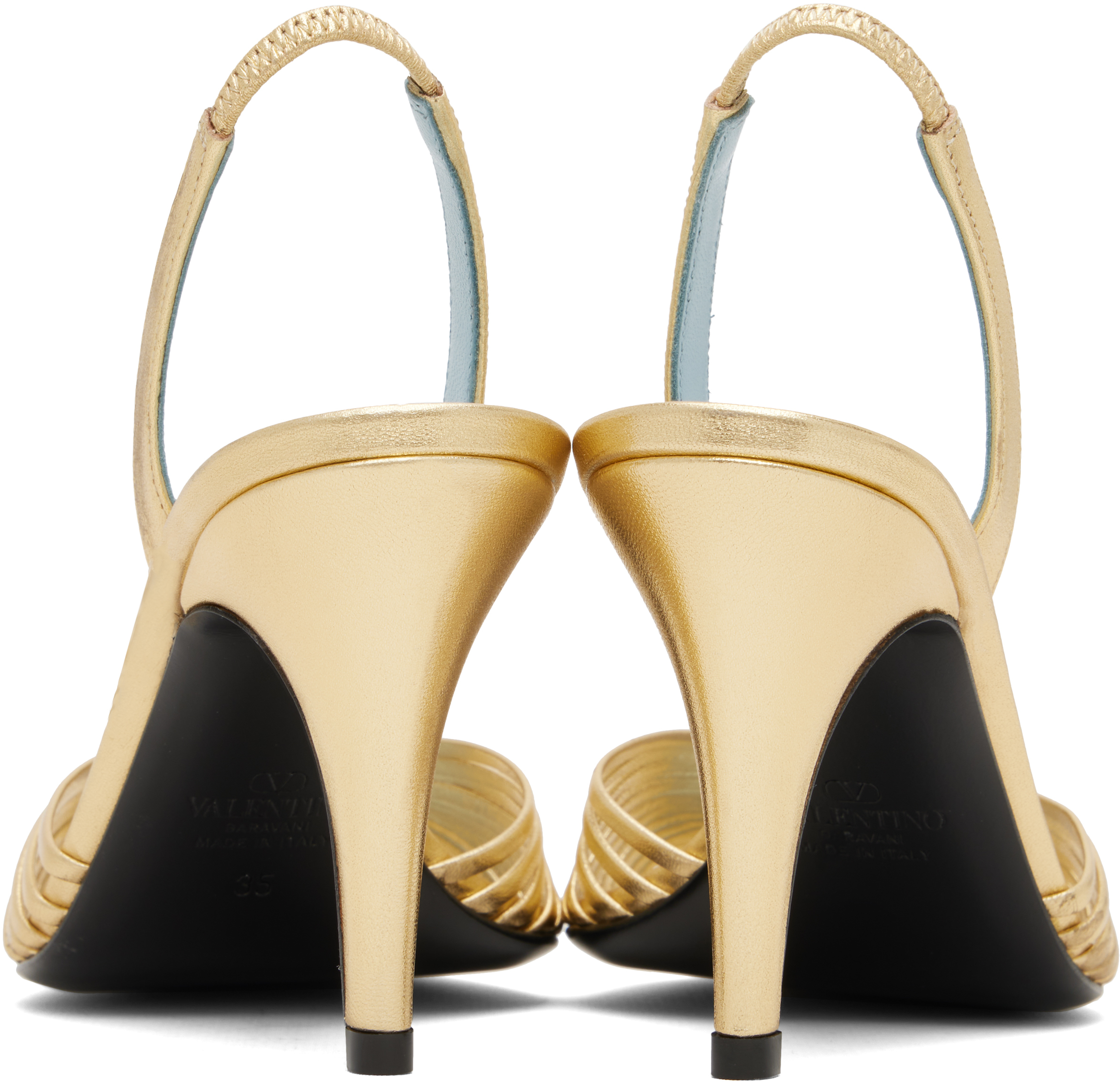 Valentino Gold Slingback Metallic Woven Heart Heeled Sandals In Gold