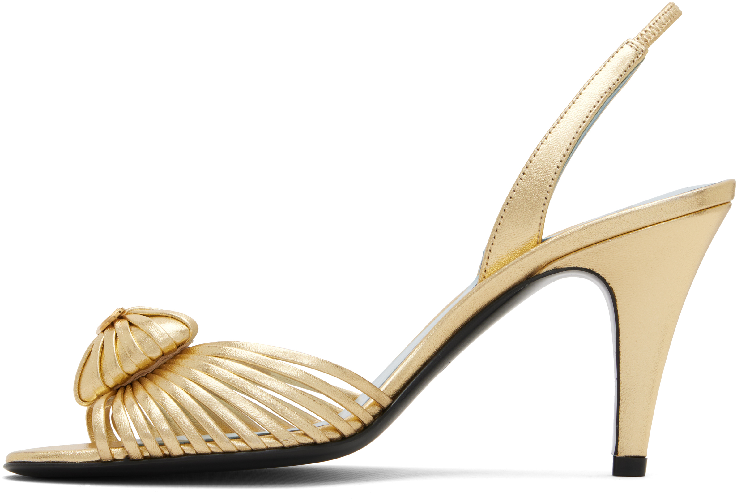 Valentino Gold Slingback Metallic Woven Heart Heeled Sandals In Gold