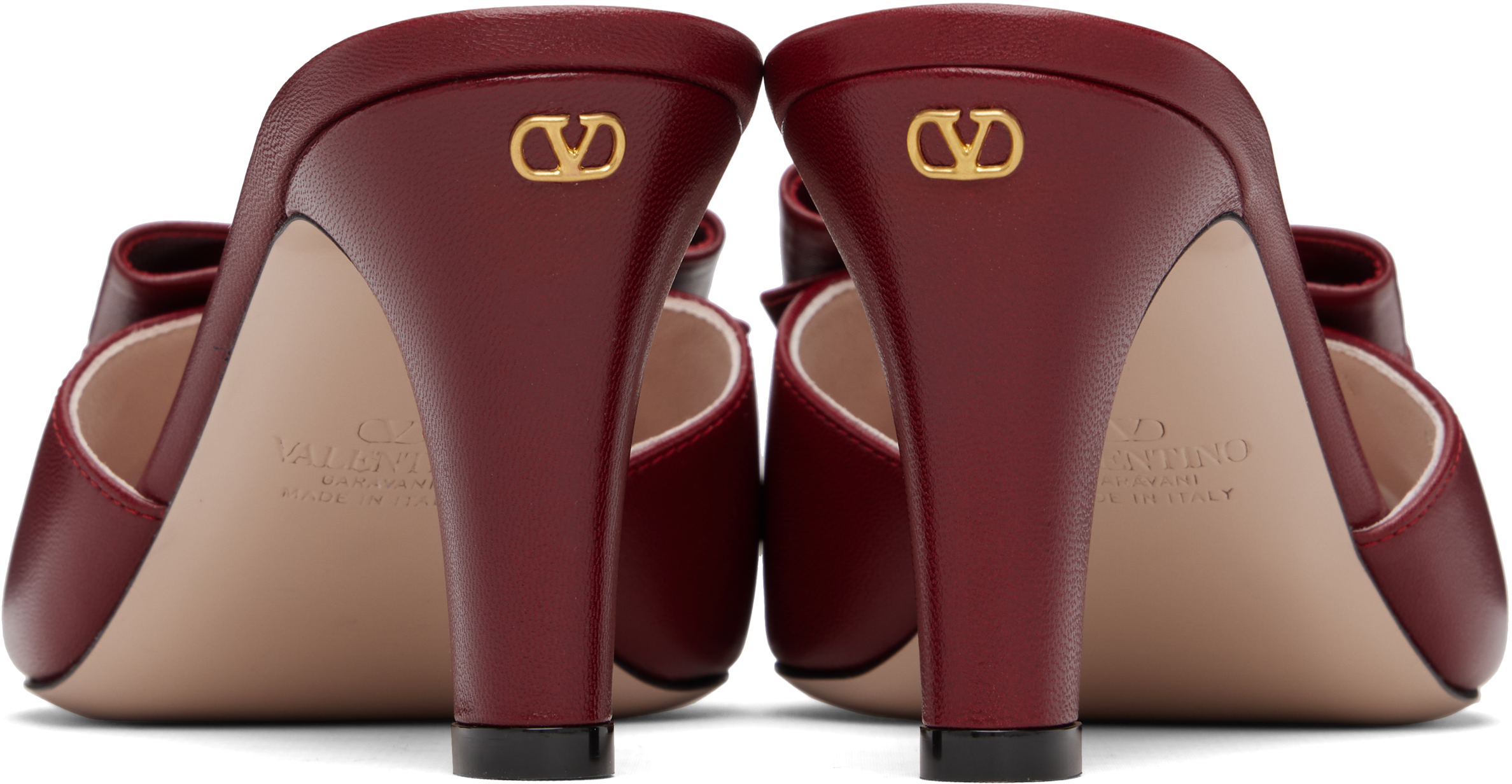 Valentino Red Leather Bow Heeled Sandals In Burgundy
