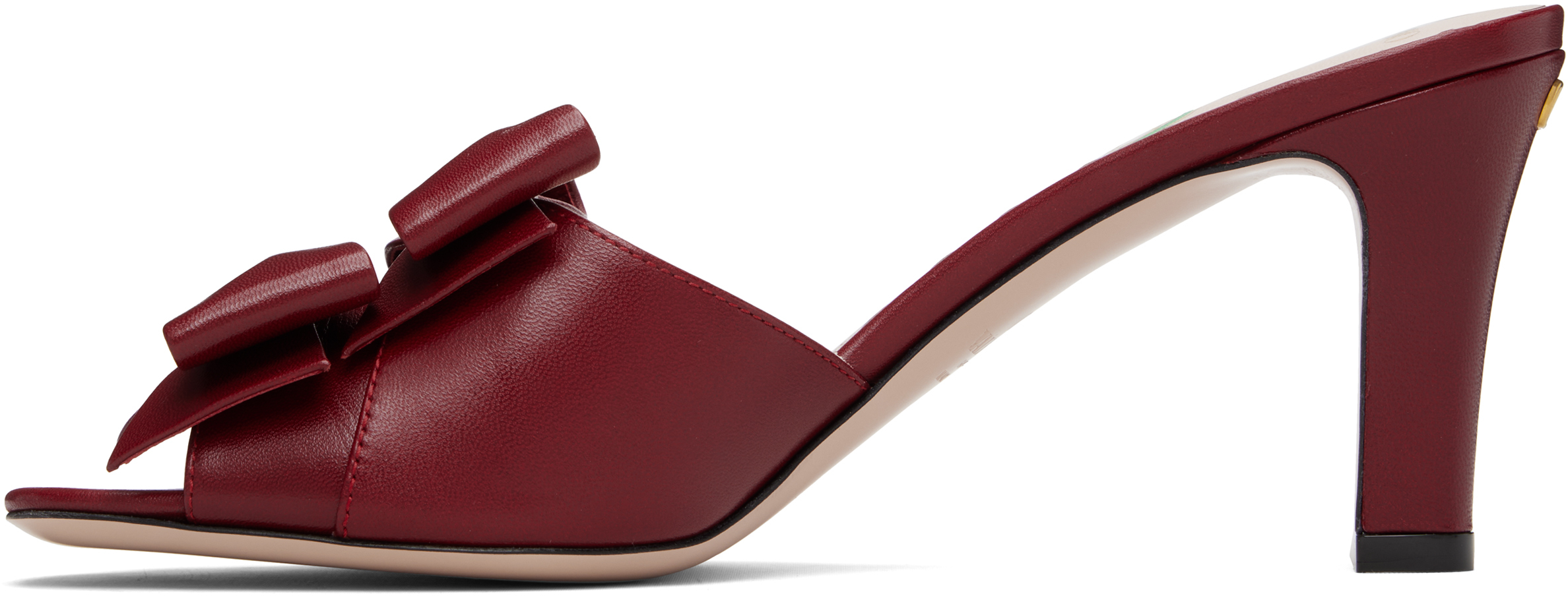 Valentino Red Leather Bow Heeled Sandals In Burgundy