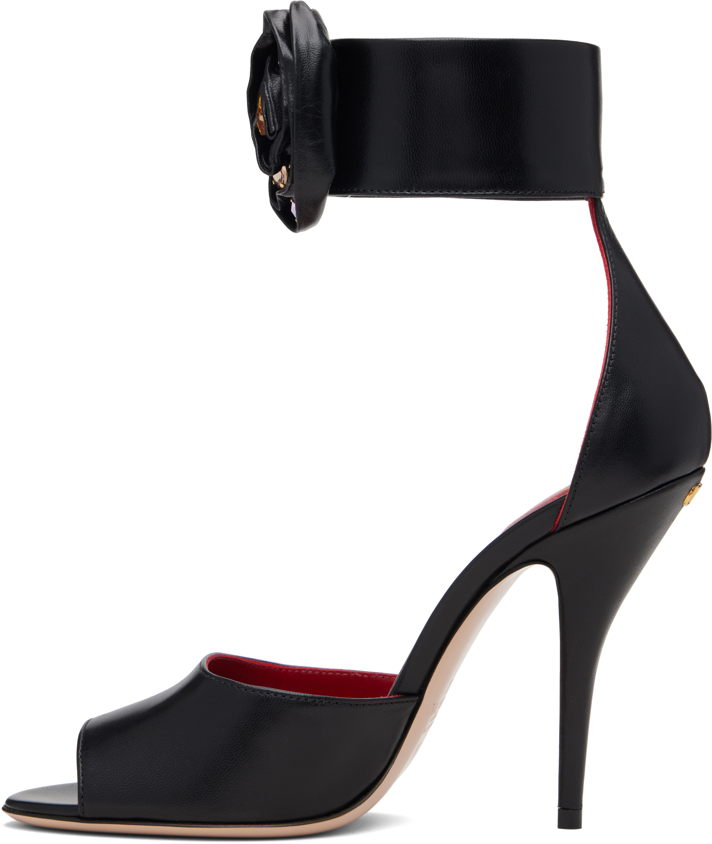 Valentino Embellished Rose Leather Sandals In Black