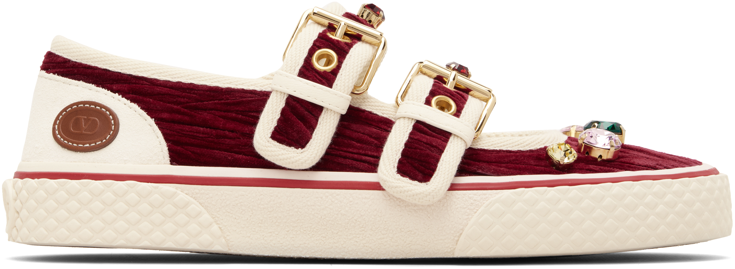 Valentino Embellished Round Toe Sneakers In Red