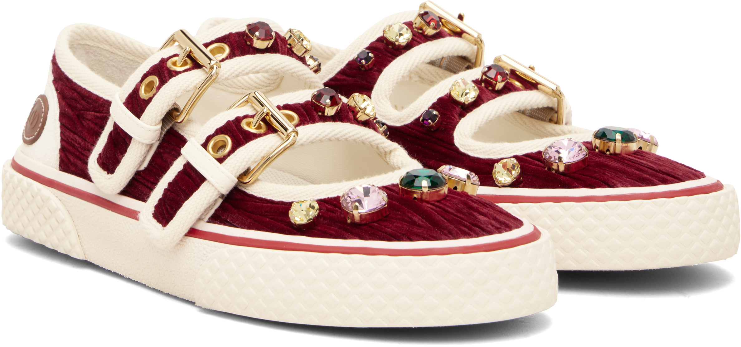Valentino Embellished Round Toe Sneakers In Red