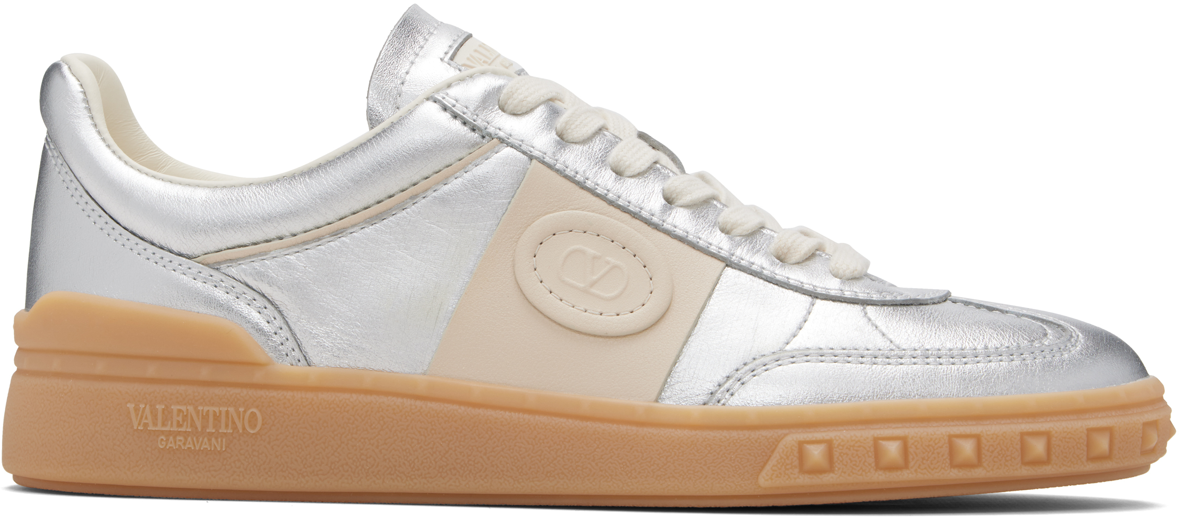 Valentino Garavani: Silver Upvillage Trainer Leather Band Sneakers 