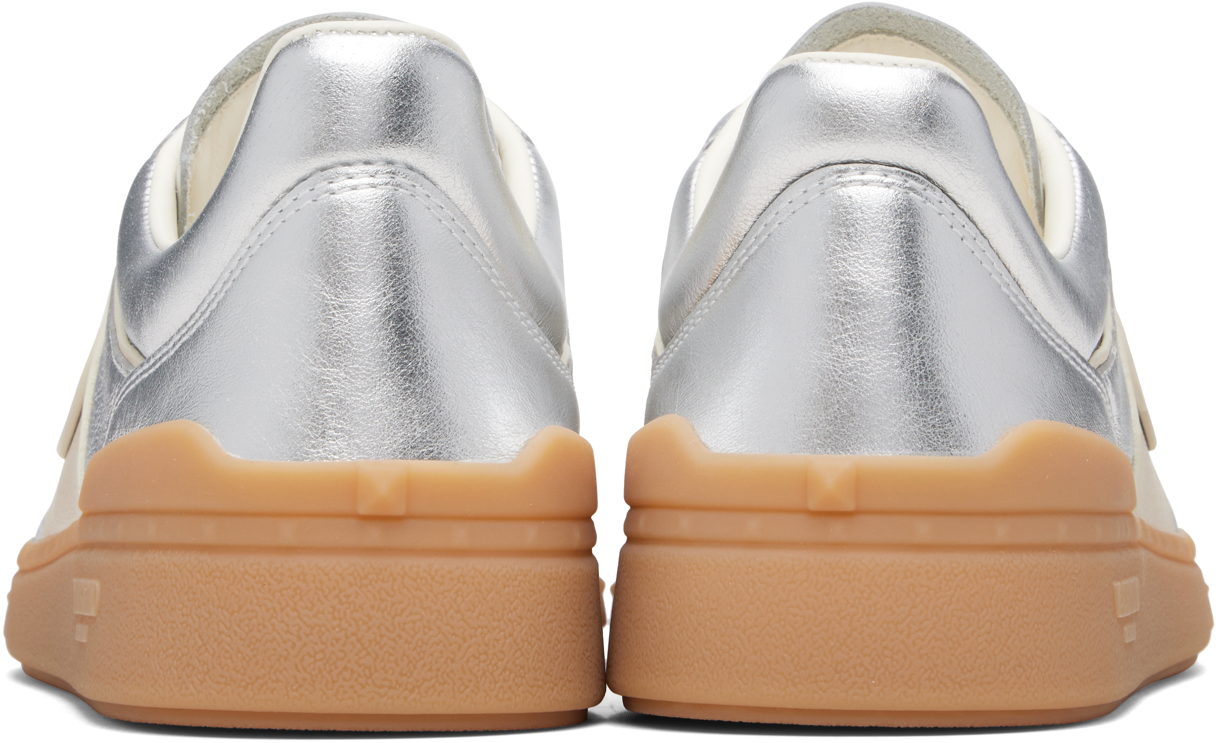 Valentino Silver Upvillage Trainer Leather Band Sneakers In Silver
