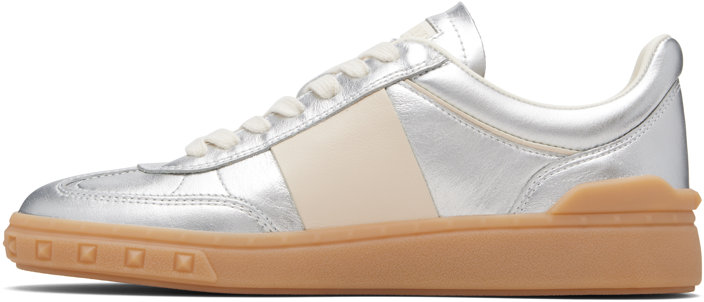 Valentino Silver Upvillage Trainer Leather Band Sneakers In Silver