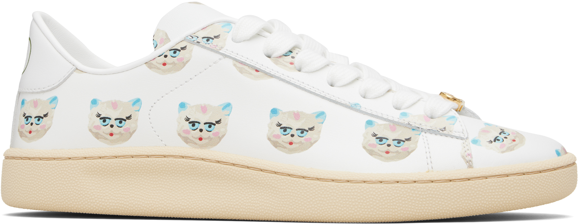 Valentino Royco Vlogo Cat-print Leather Sneakers In Neutral