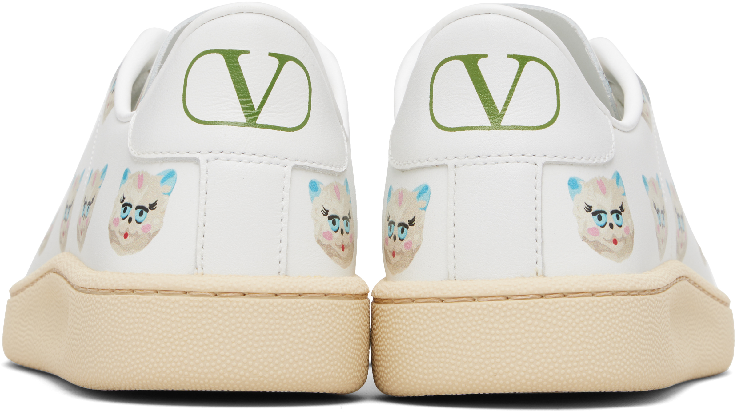 Valentino Royco Vlogo Cat-print Leather Sneakers In Neutral