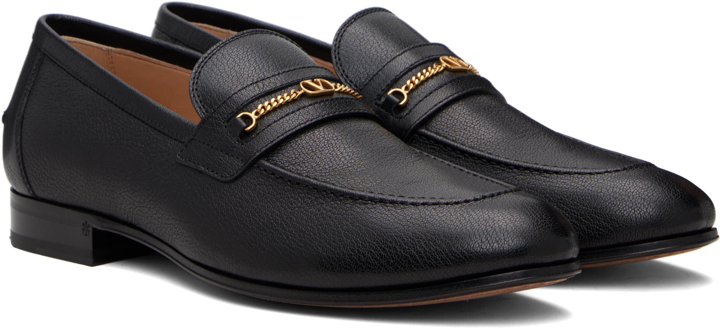 Valentino Logo-embellished Full-grain Leather Loafers In Black