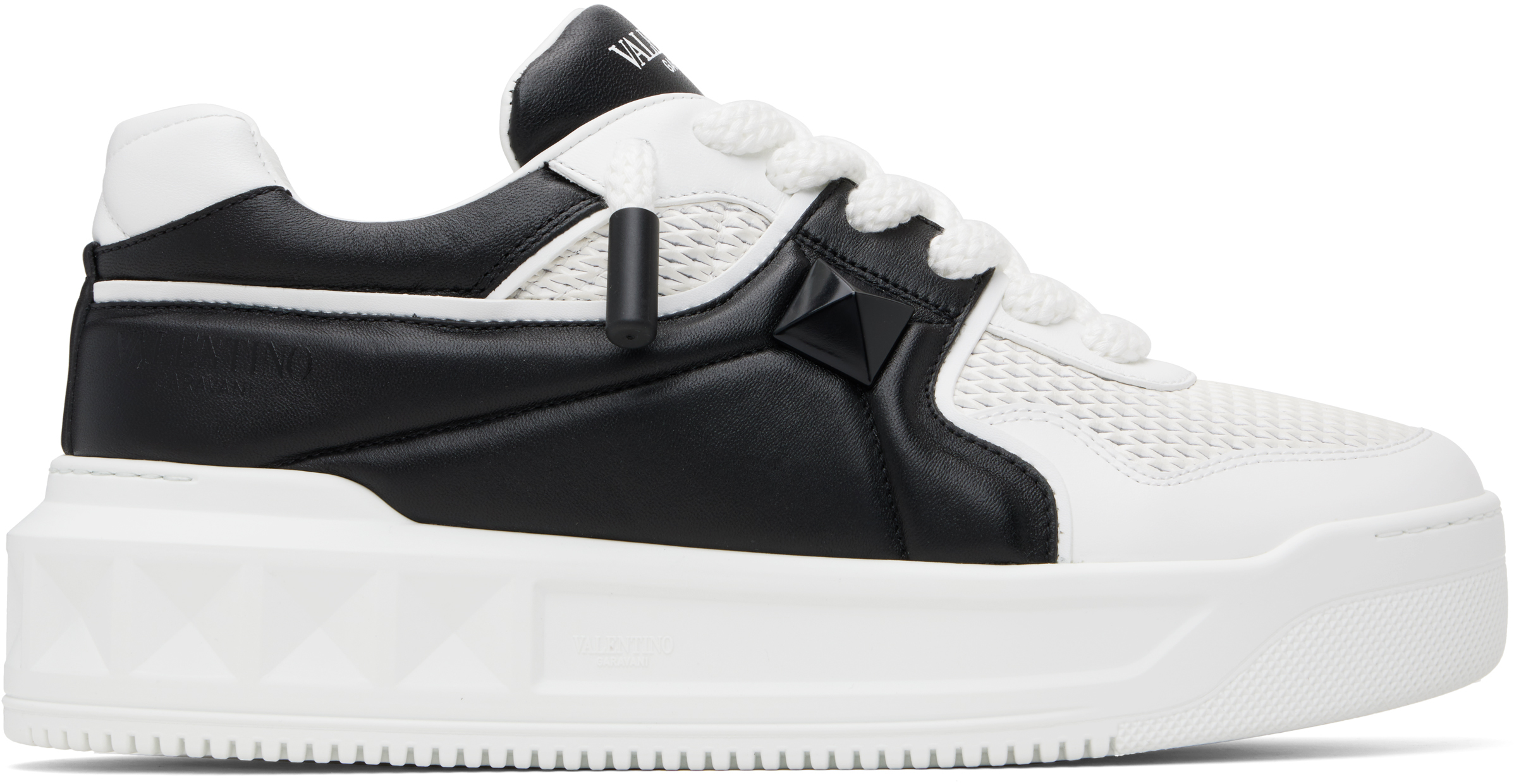 Valentino Garavani One Stud Xl Low-top Sneaker In Nappa Leather And Jacquard Toile Iconographe Techn In White