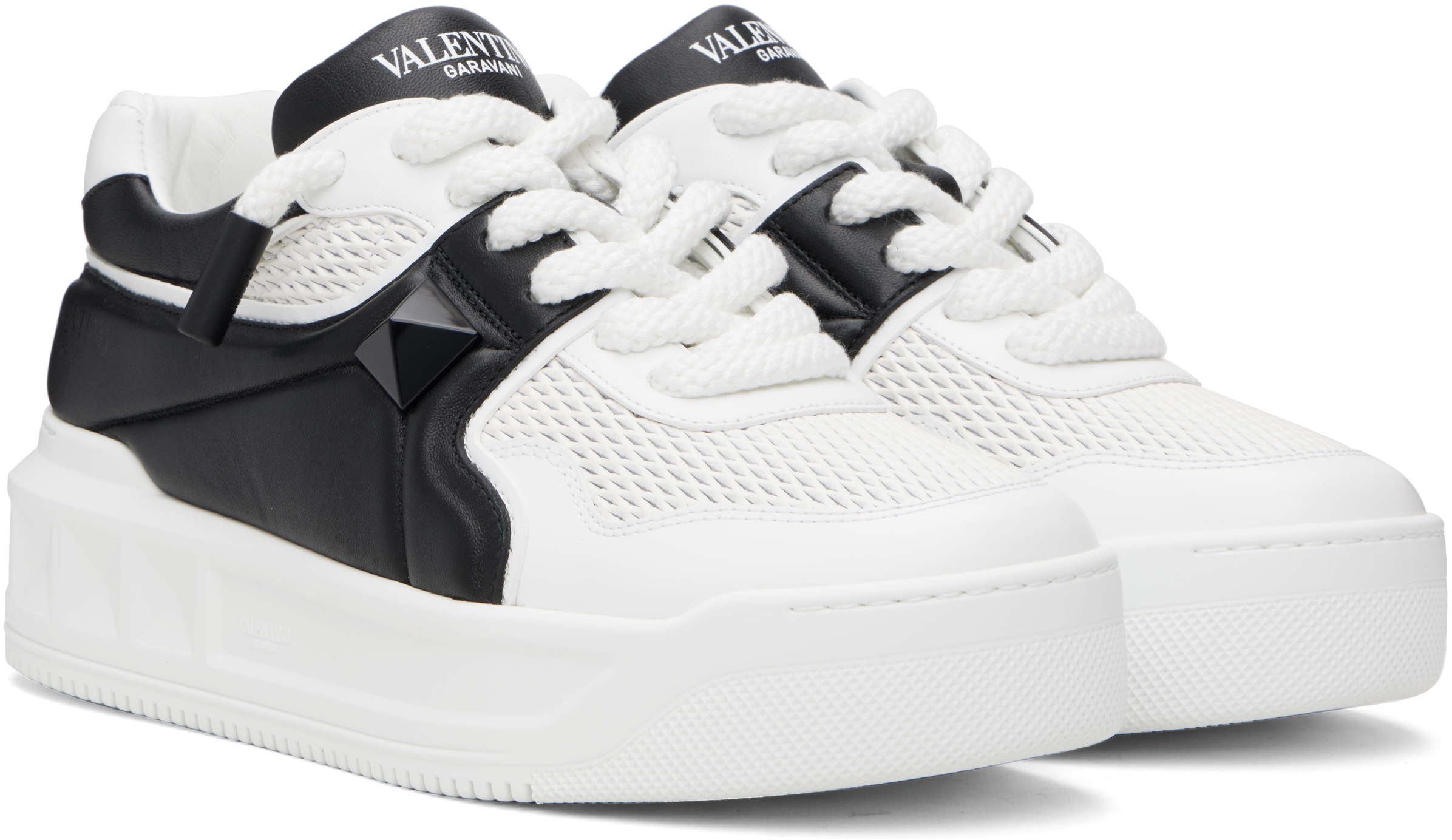 Valentino Garavani One Stud Xl Low-top Sneaker In Nappa Leather And Jacquard Toile Iconographe Techn In White
