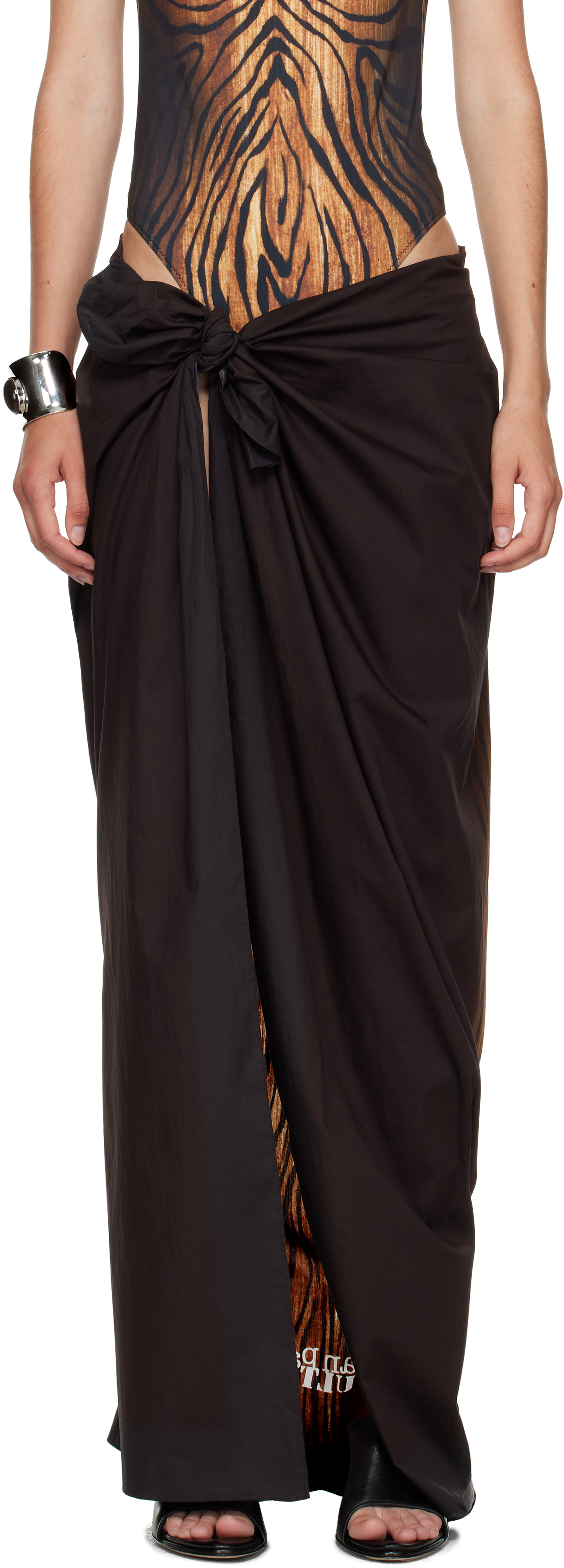Brown Pareo Printed Wood Cover-up Skirt