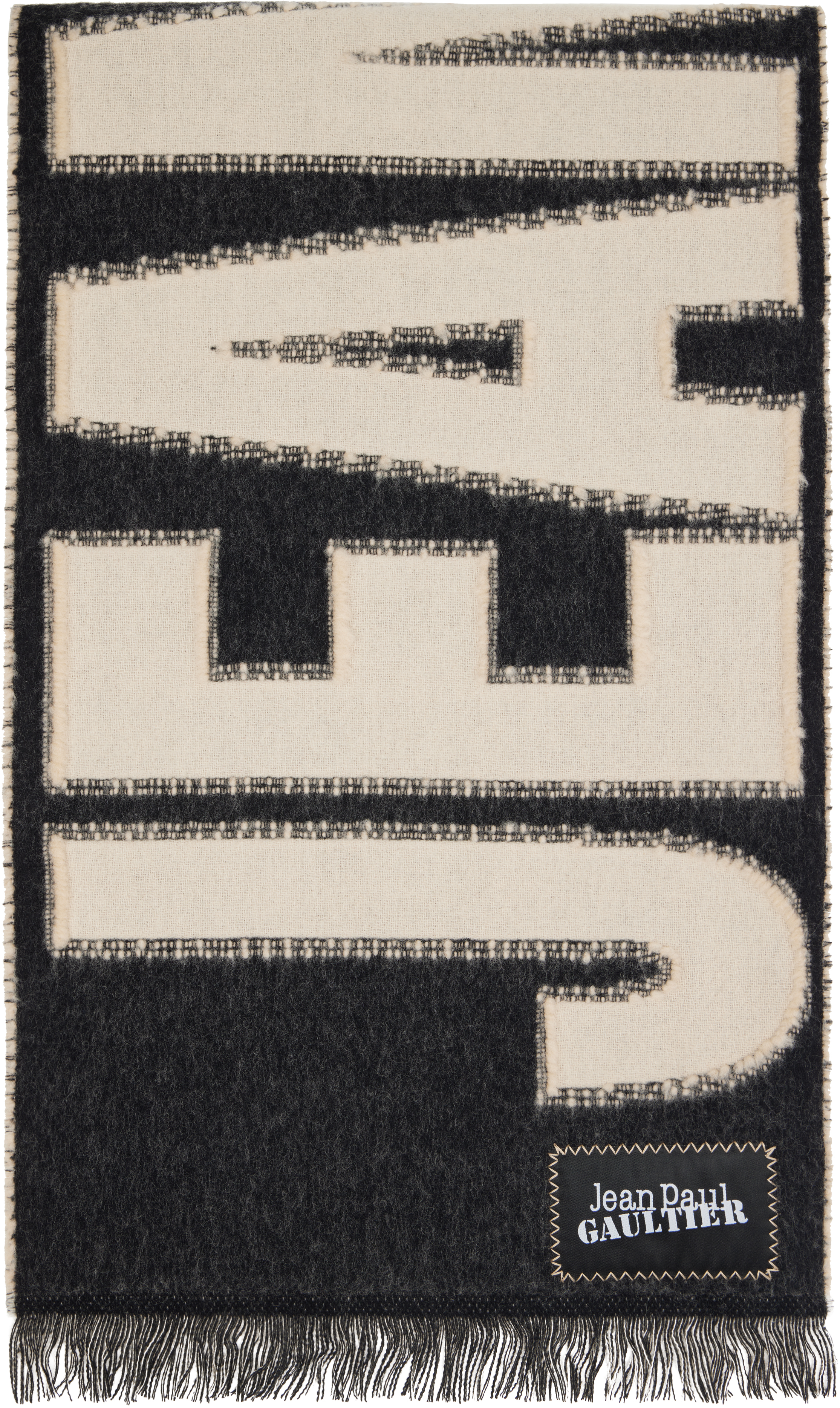 Jean Paul Gaultier: Black & Beige Logo Scarf | SSENSE
