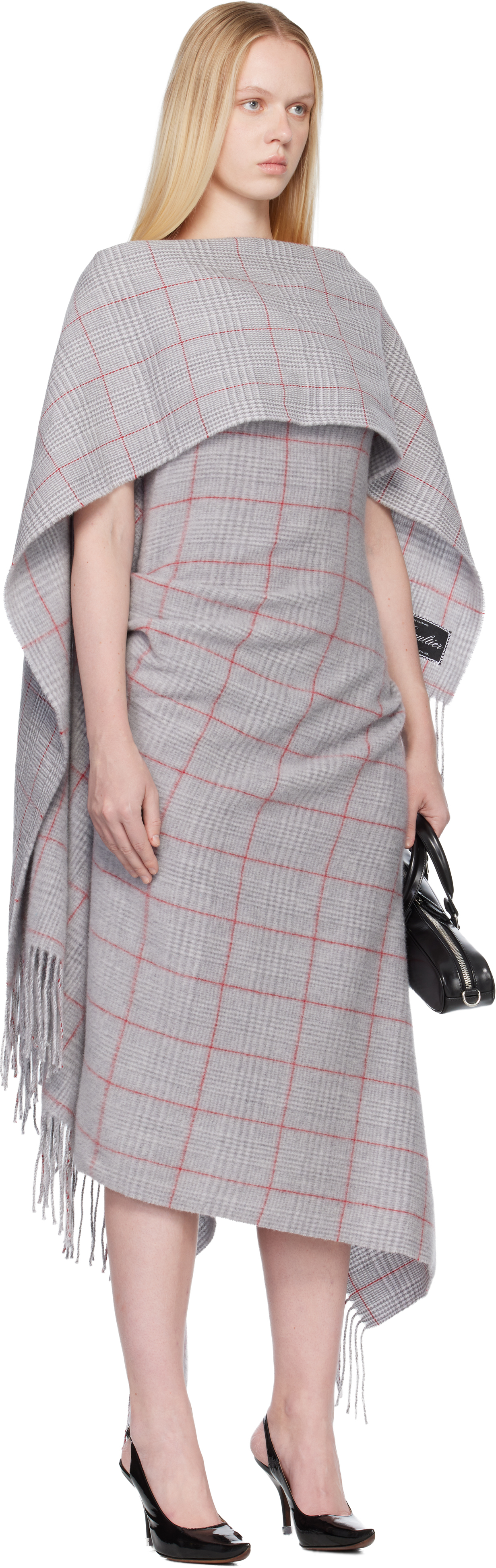 Jean Paul Gaultier Gray & Red Wool Scarf Maxi Dress