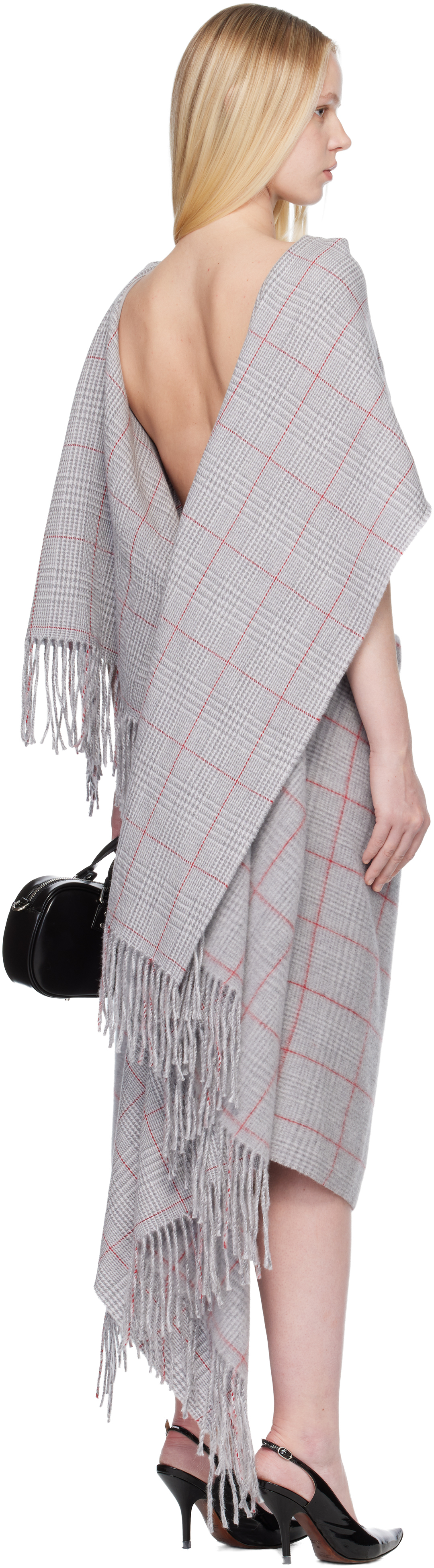 Jean Paul Gaultier Gray & Red Wool Scarf Maxi Dress