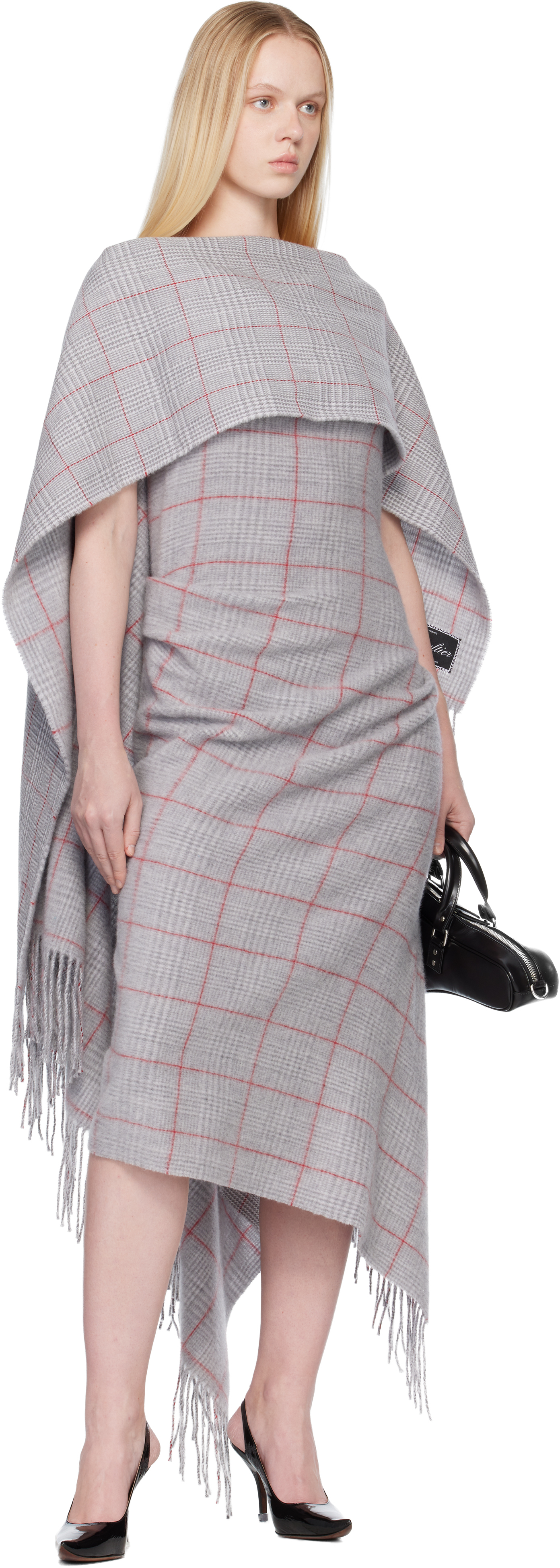 Jean Paul Gaultier Gray & Red Wool Scarf Maxi Dress