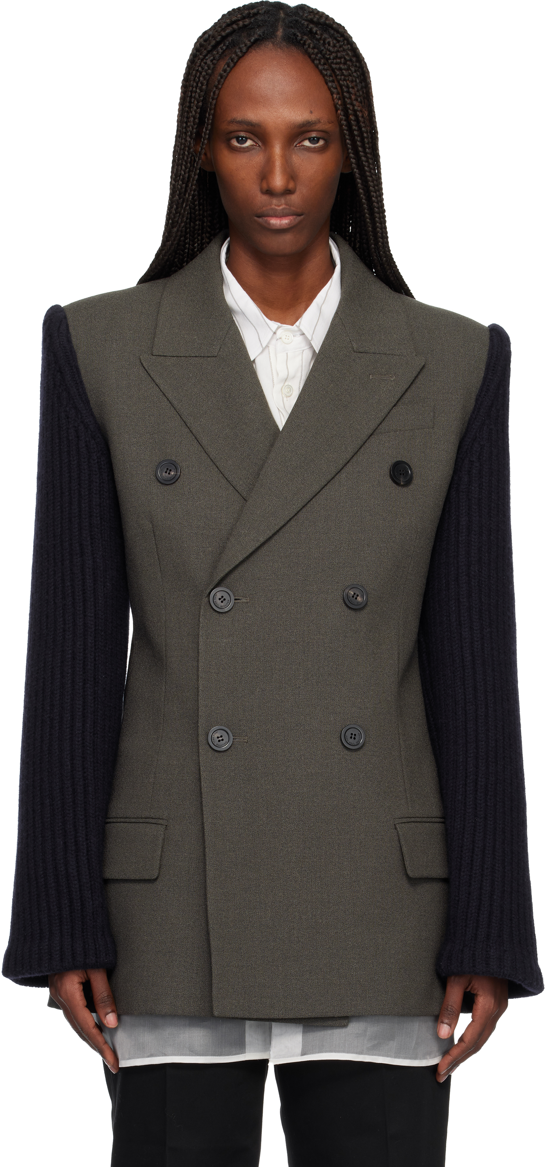 Jean Paul Gaultier Khaki & Navy 'the Bi-material Suit' Blazer
