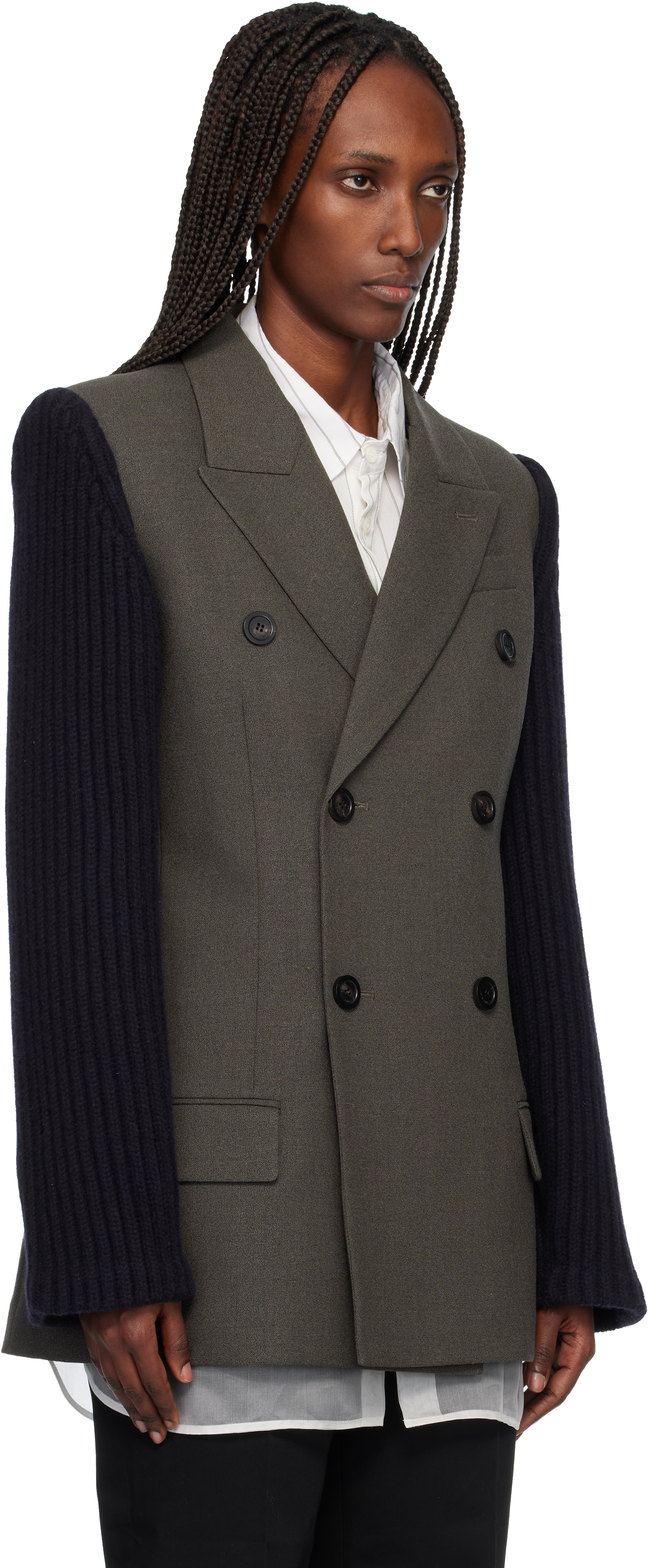 Jean Paul Gaultier Khaki & Navy 'the Bi-material Suit' Blazer