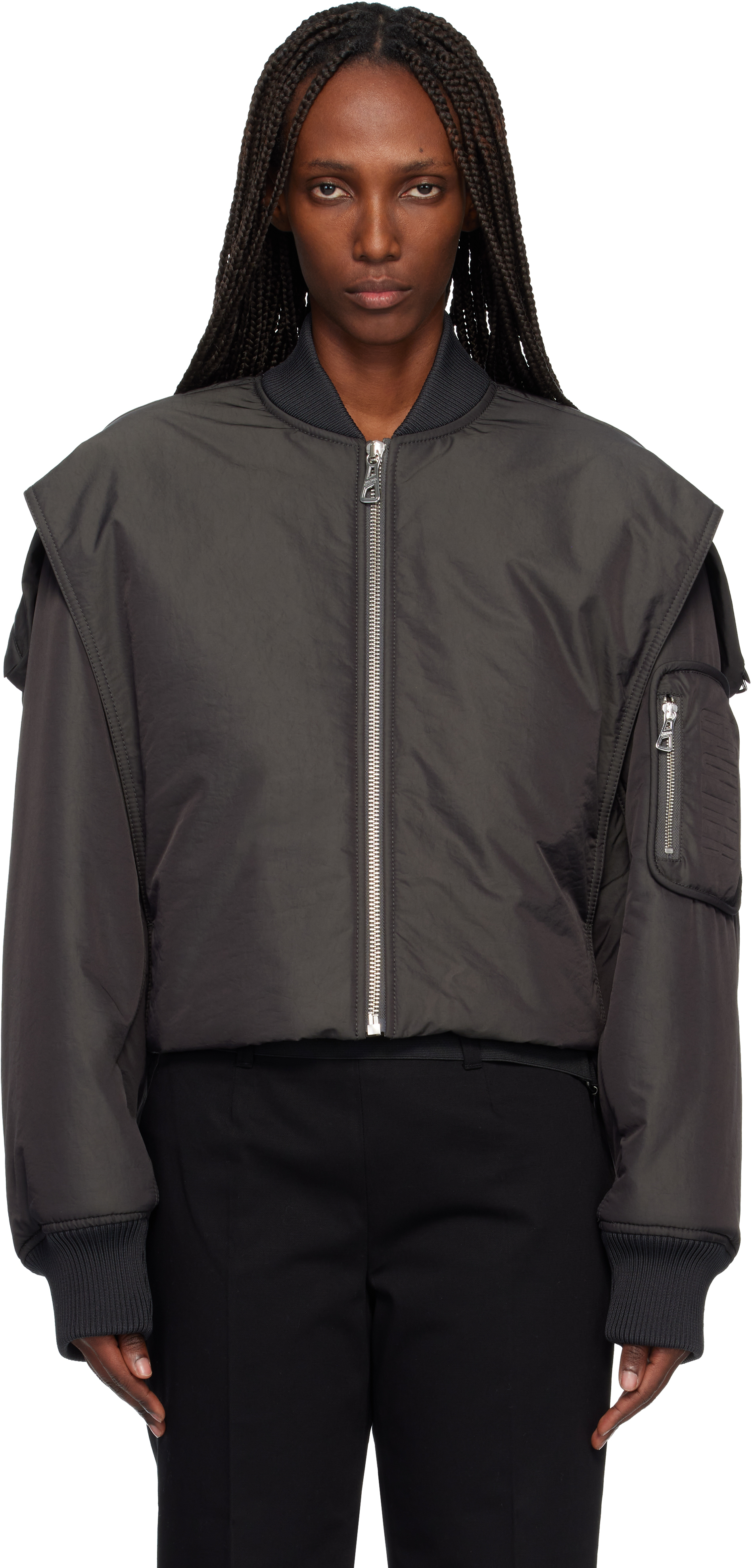 Jean Paul Gaultier Gray Hidden Hood Detail Bomber Jacket