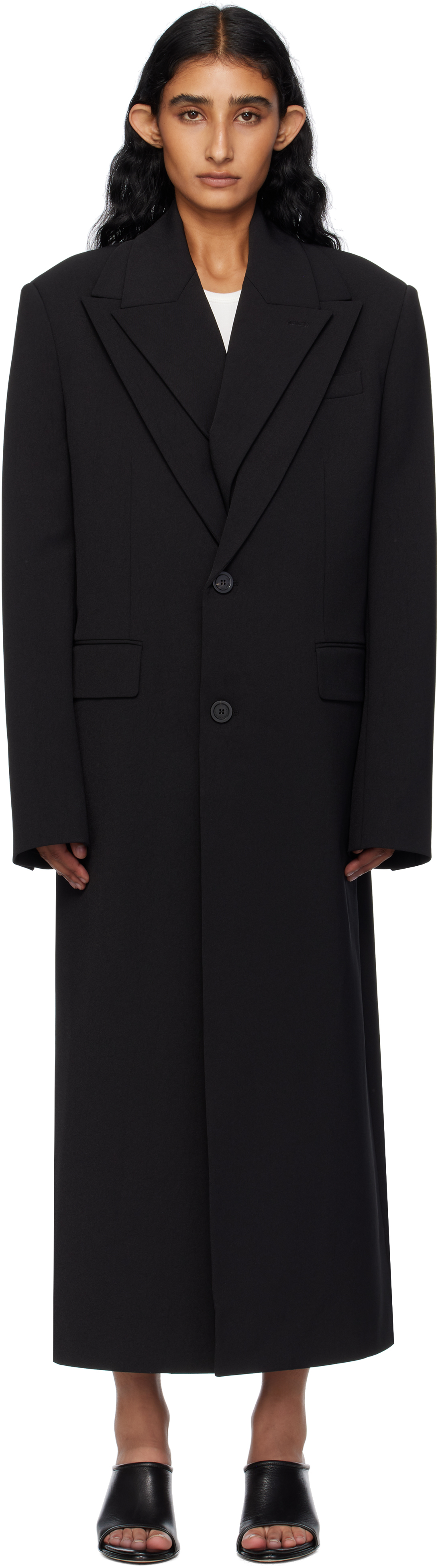 Black Double Layer Body Detail Coat