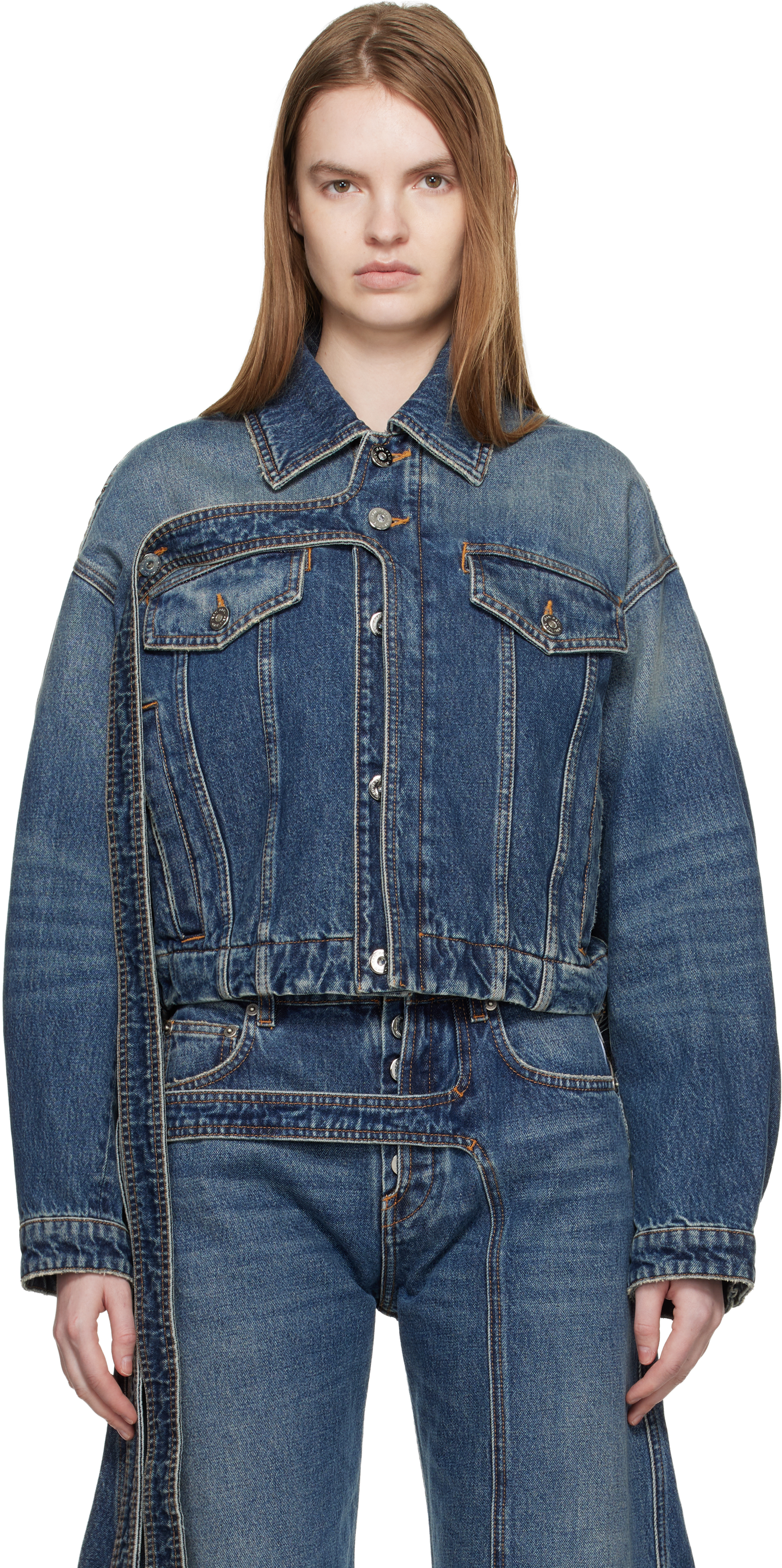 Jean Paul Gaultier: Blue Oversized Strap Denim Jacket | SSENSE