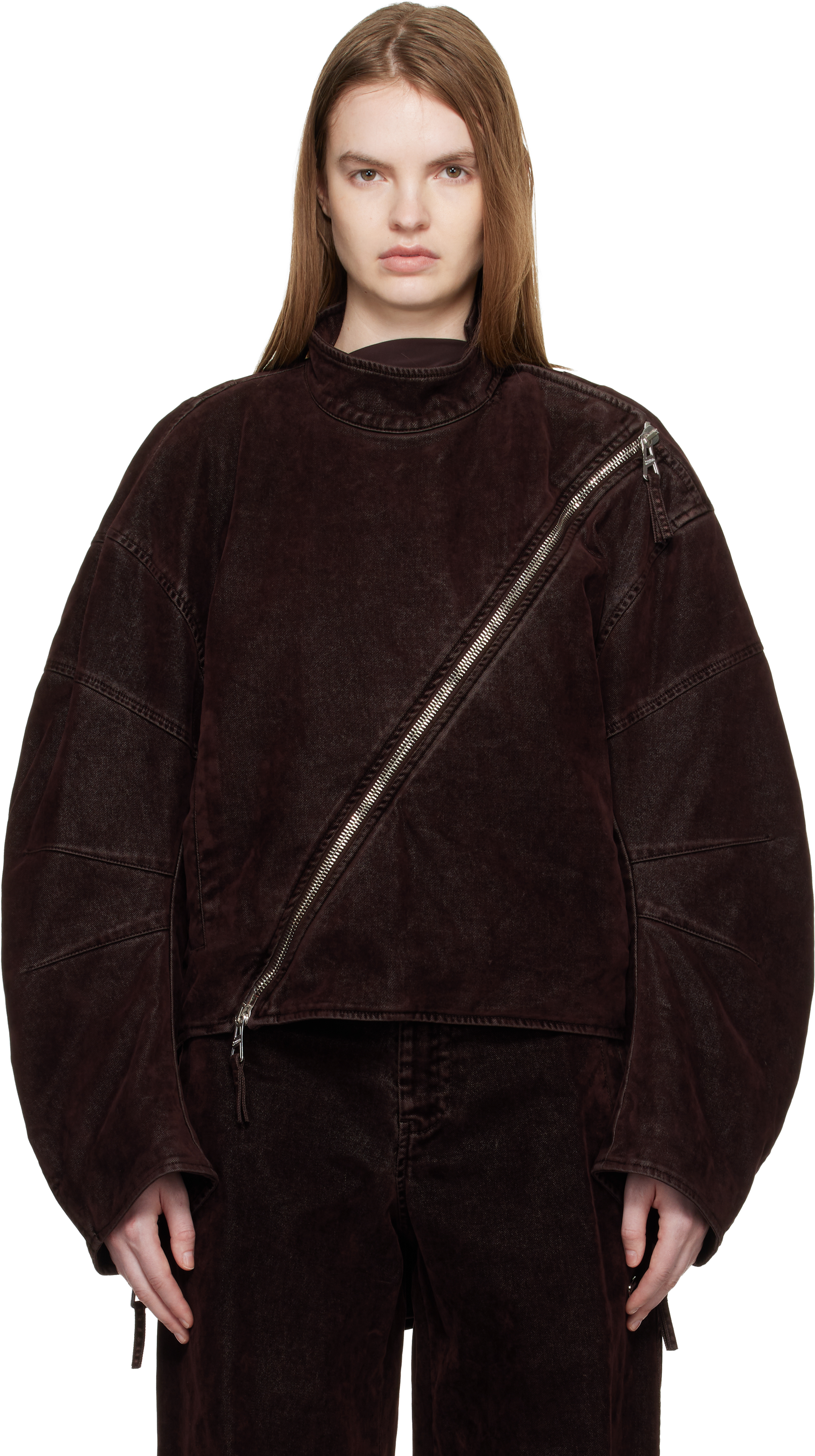 Jean Paul Gaultier: Brown Minimal Moto Jacket | SSENSE Canada
