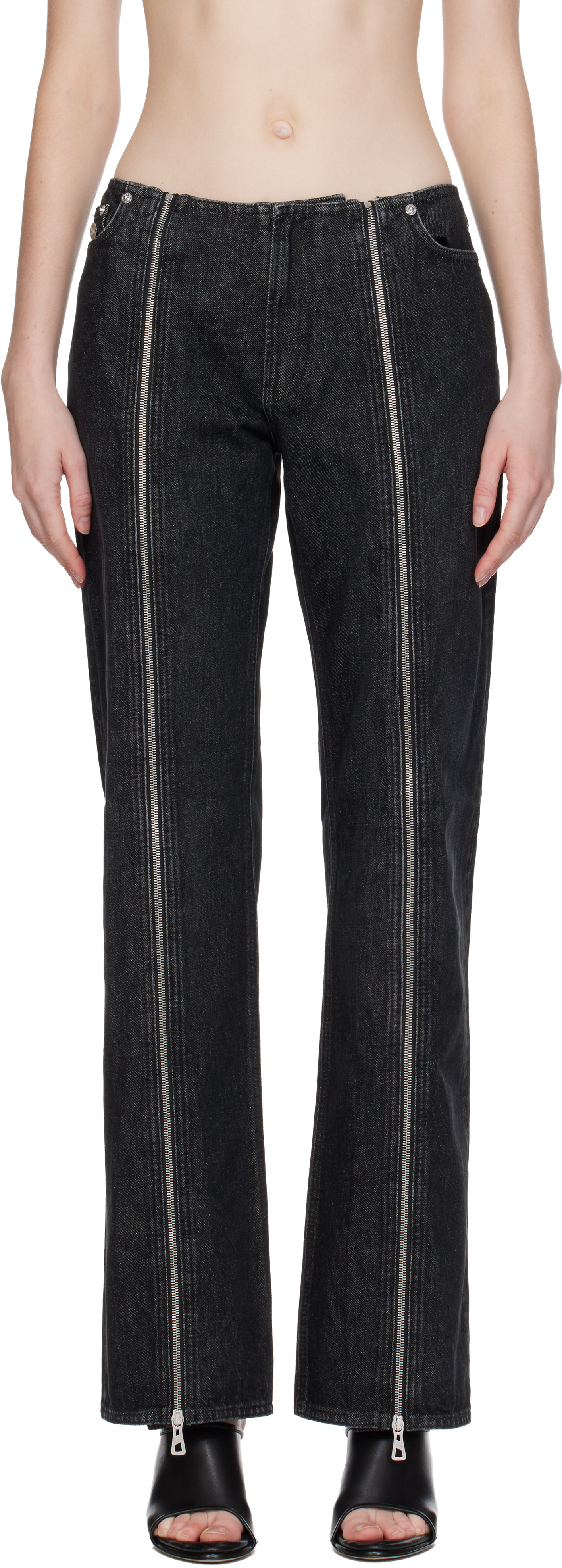 Jean Paul Gaultier Zipped Cotton Jeans In Black