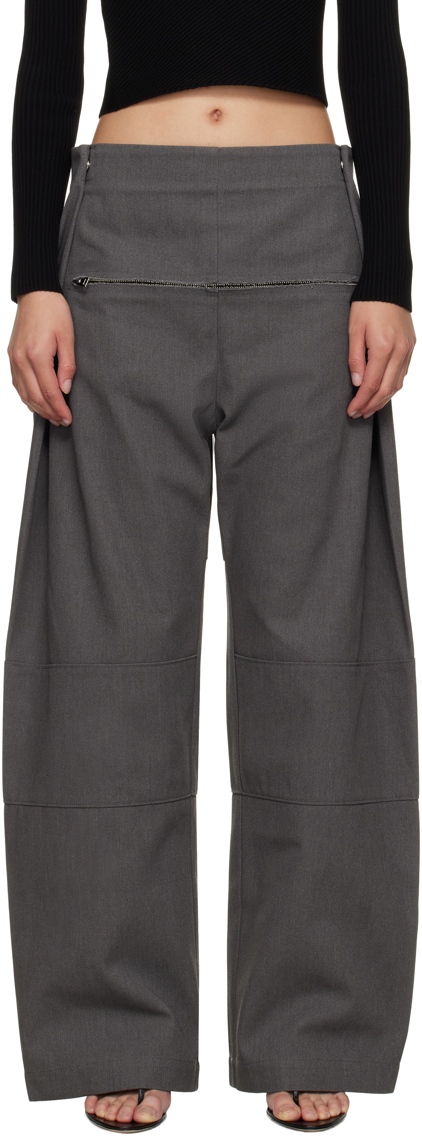 Gray Zip Denim Trousers by Jean Paul Gaultier on Sale