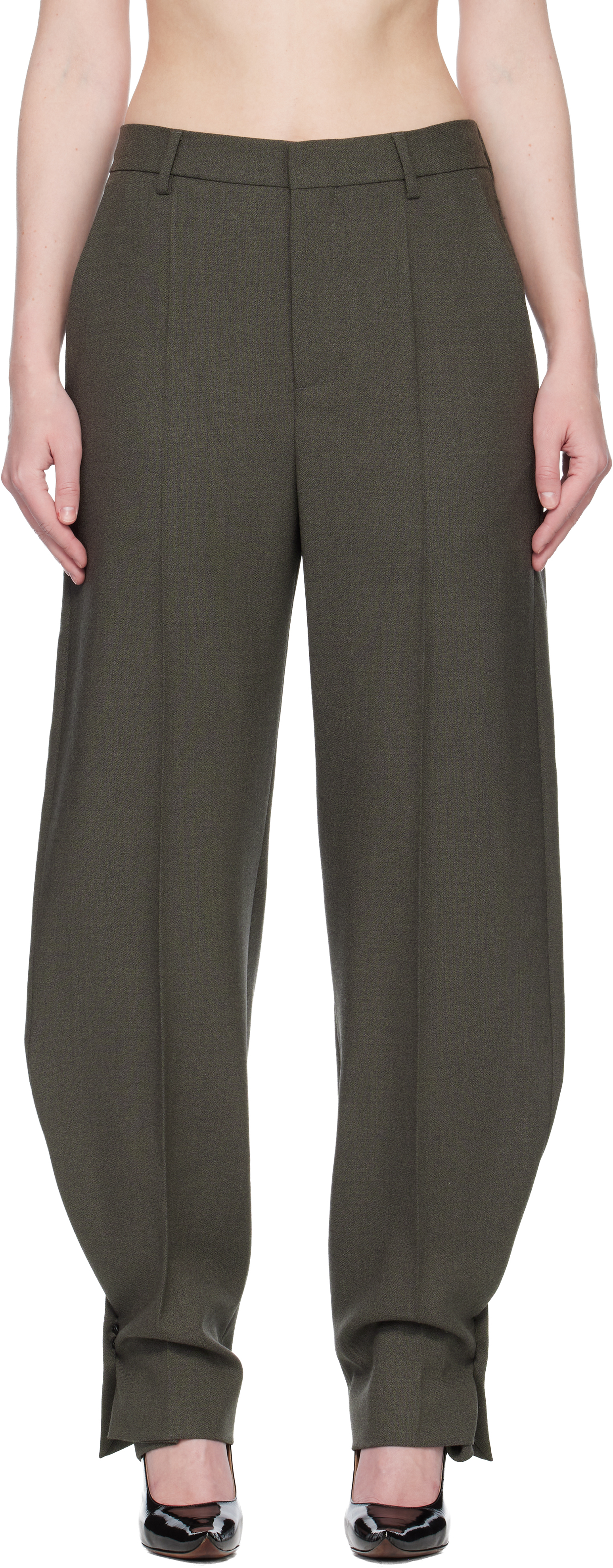 Jean Paul Gaultier Taupe 'the Button-hole' Trousers In Green