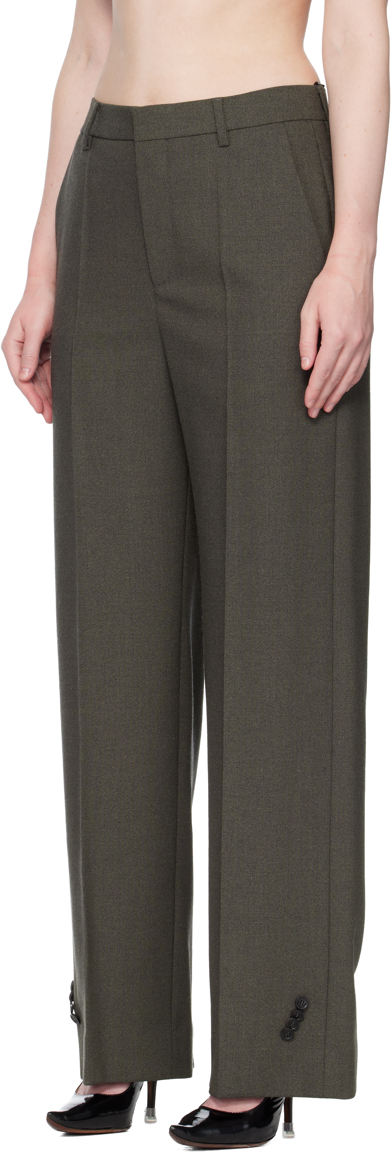 Jean Paul Gaultier Taupe 'the Button-hole' Trousers In Green