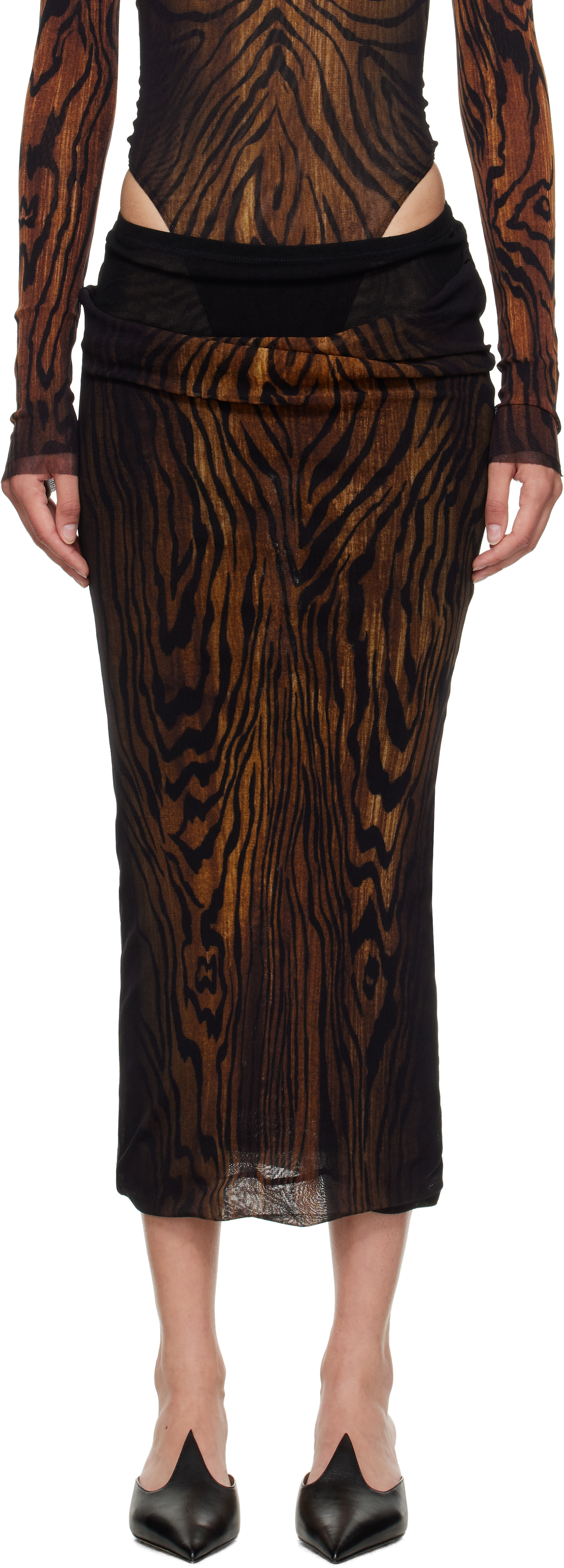 Black & Brown 'The Long Draped Wood' Midi Skirt