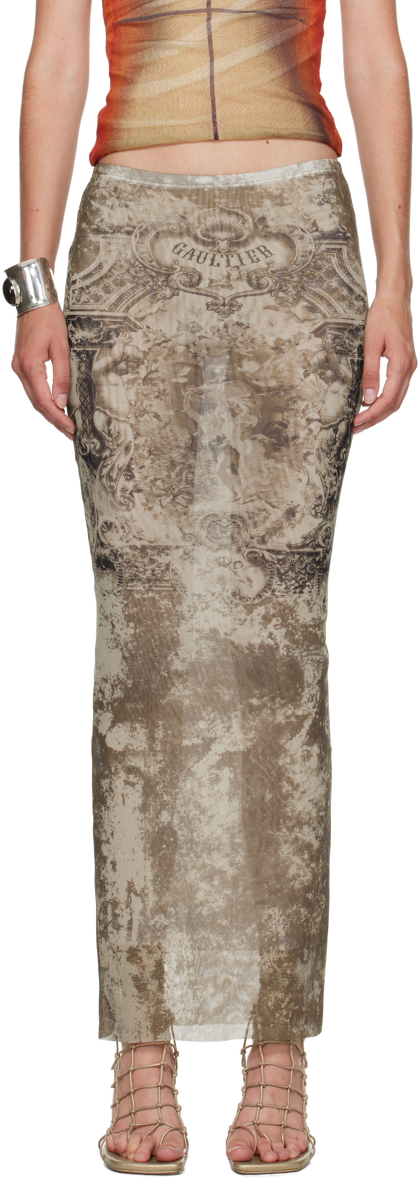 Beige 'The Long Médaillon' Midi Skirt