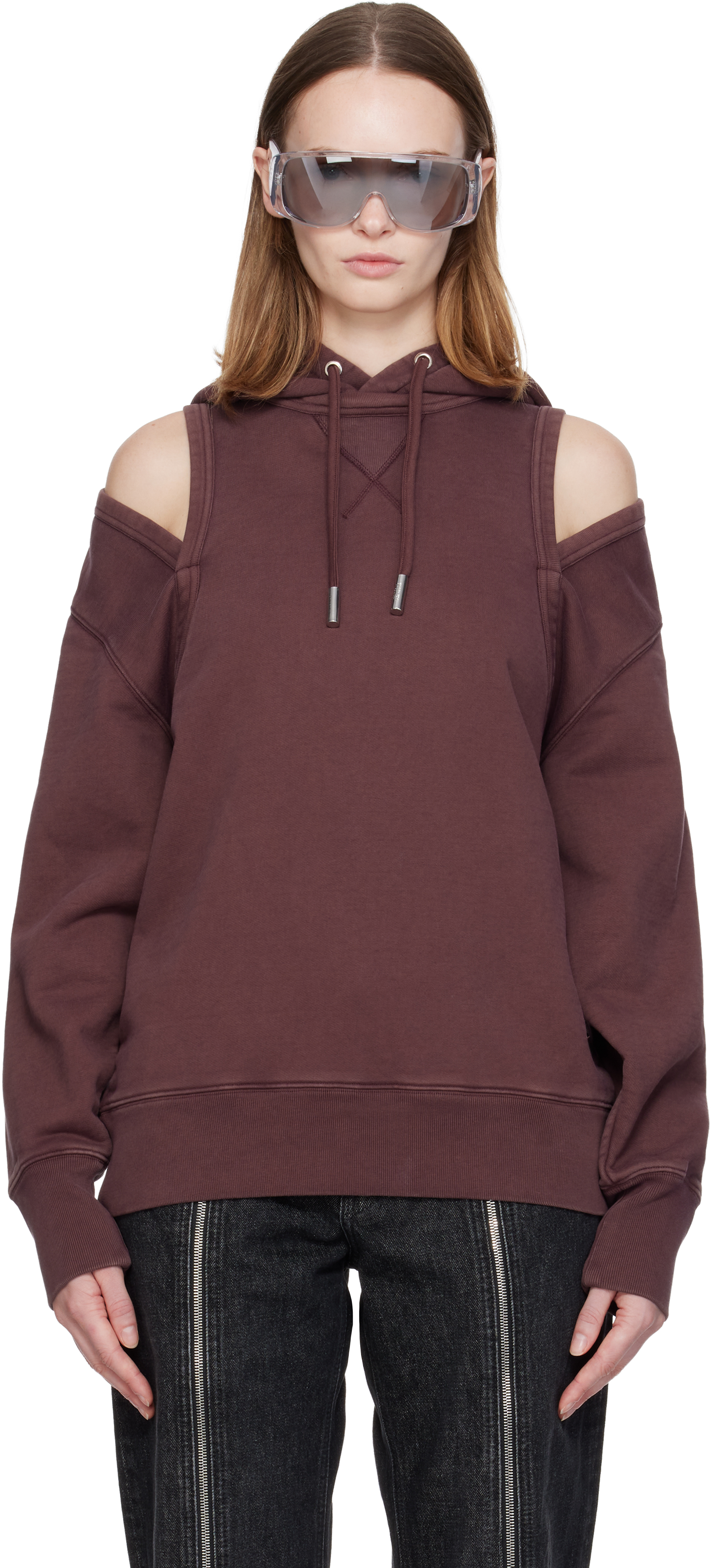 Jean Paul Gaultier Burgundy Cut Out Hoodie In Burgundy