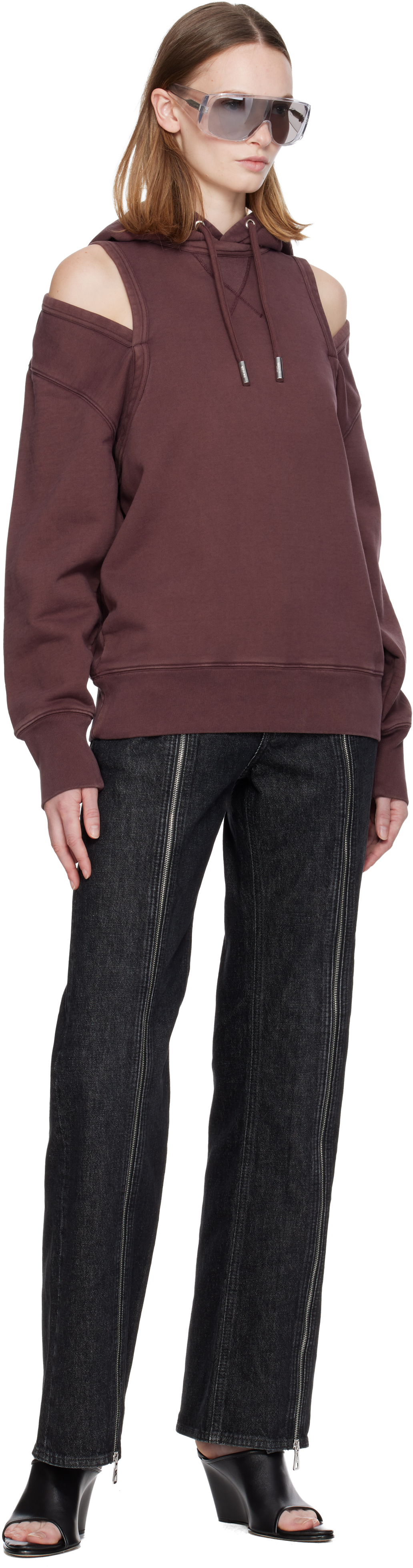 Jean Paul Gaultier Burgundy Cut Out Hoodie In Burgundy