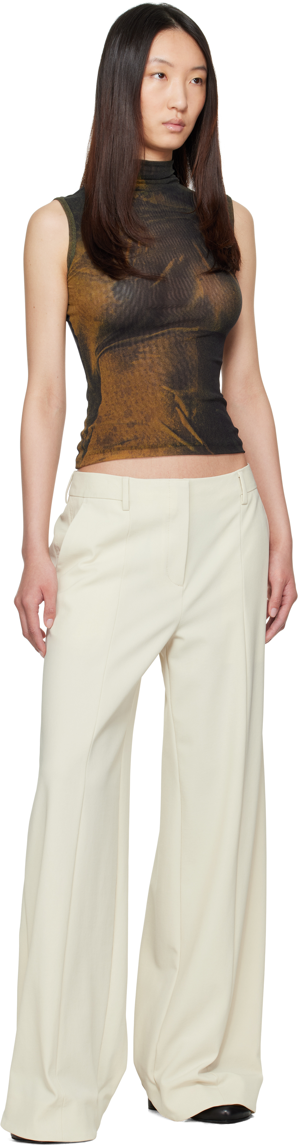 Jean Paul Gaultier Ssense Exclusive Green High Neck Printed Acid Water Top In Black