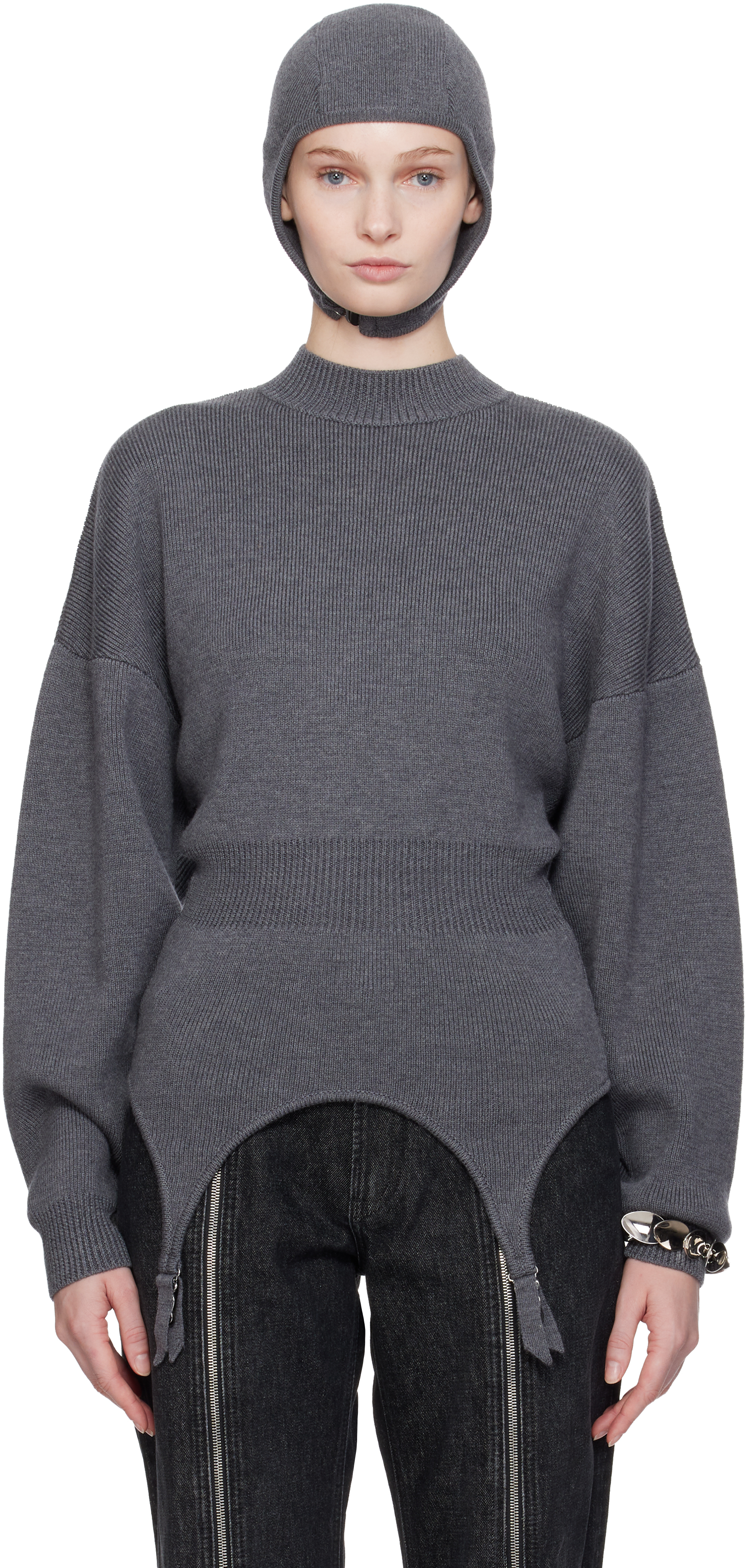 Jean Paul Gaultier Gray 'the Garter' Sweater In Gray