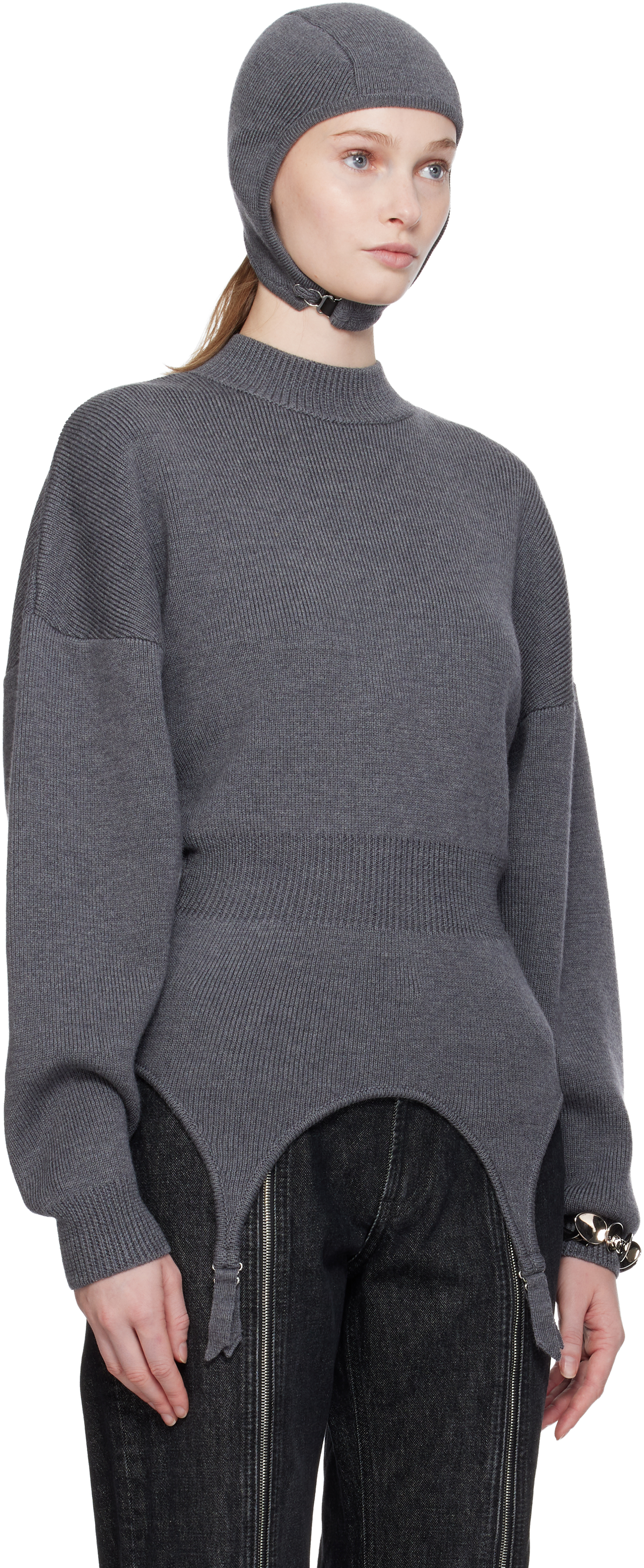 Jean Paul Gaultier Gray 'the Garter' Sweater In Gray